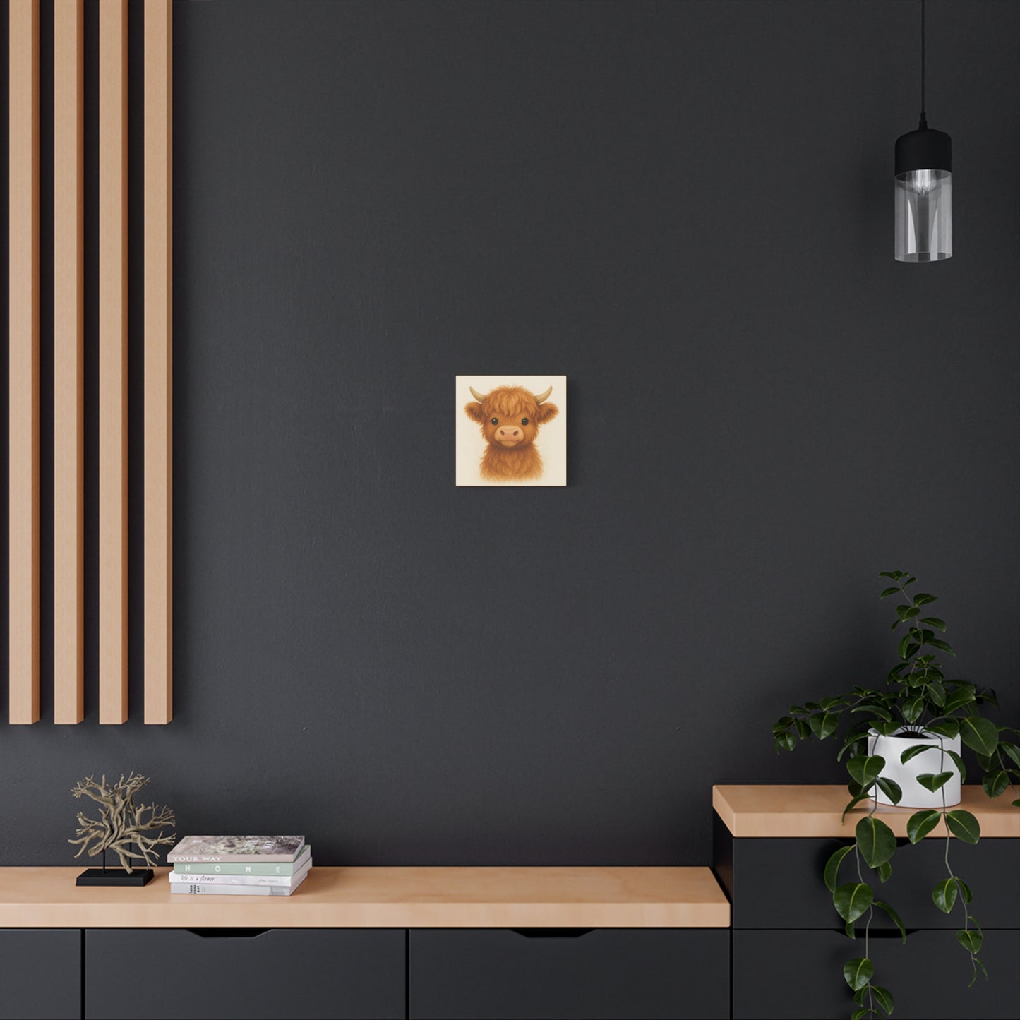 Cute Highland Cow Canvas Wall Art, Home Decor for Animal Lovers, Gift for Nursery or Children, Farmhouse Style, Cute Cow Print - Stretched Matte Canvas - Size: 10×10" or 20×20"