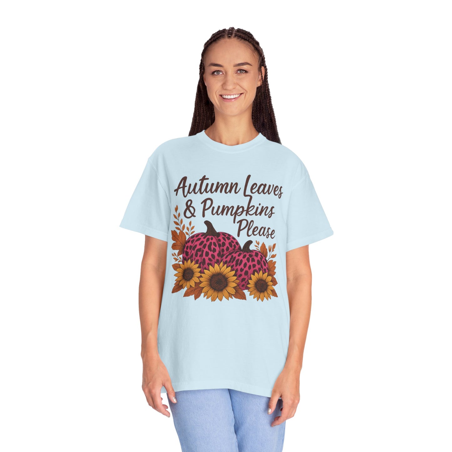 Autumn Leaves & Pumpkins Please - Fall Graphic T-Shirt (Comfort Colors) - Size: S-4XL