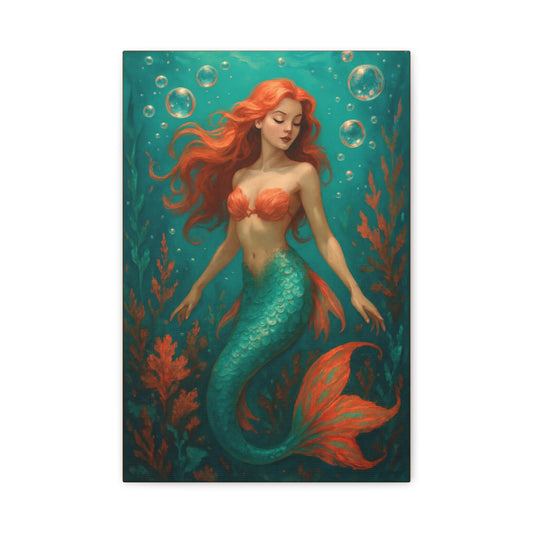 Mermaid Canvas Art Print, Underwater Decor, Fantasy Wall Art, Ocean Lover Gift, Home Decoration - Stretched Matte Canvas, 12×18 (Vertical)