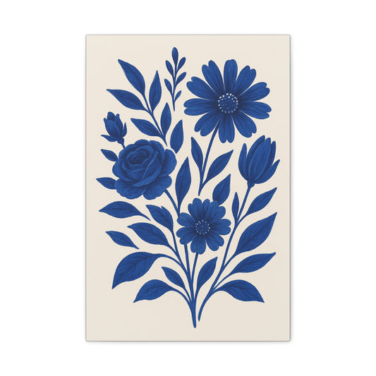 Blue Botanical Floral Canvas Wall Art – 16×24 Matte Modern Nature Print for Home Decor