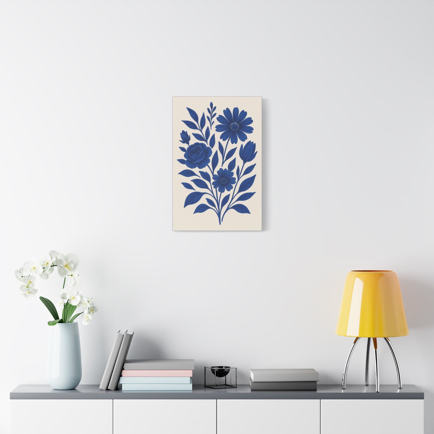Blue Botanical Floral Canvas Wall Art – 16×24 Matte Modern Nature Print for Home Decor