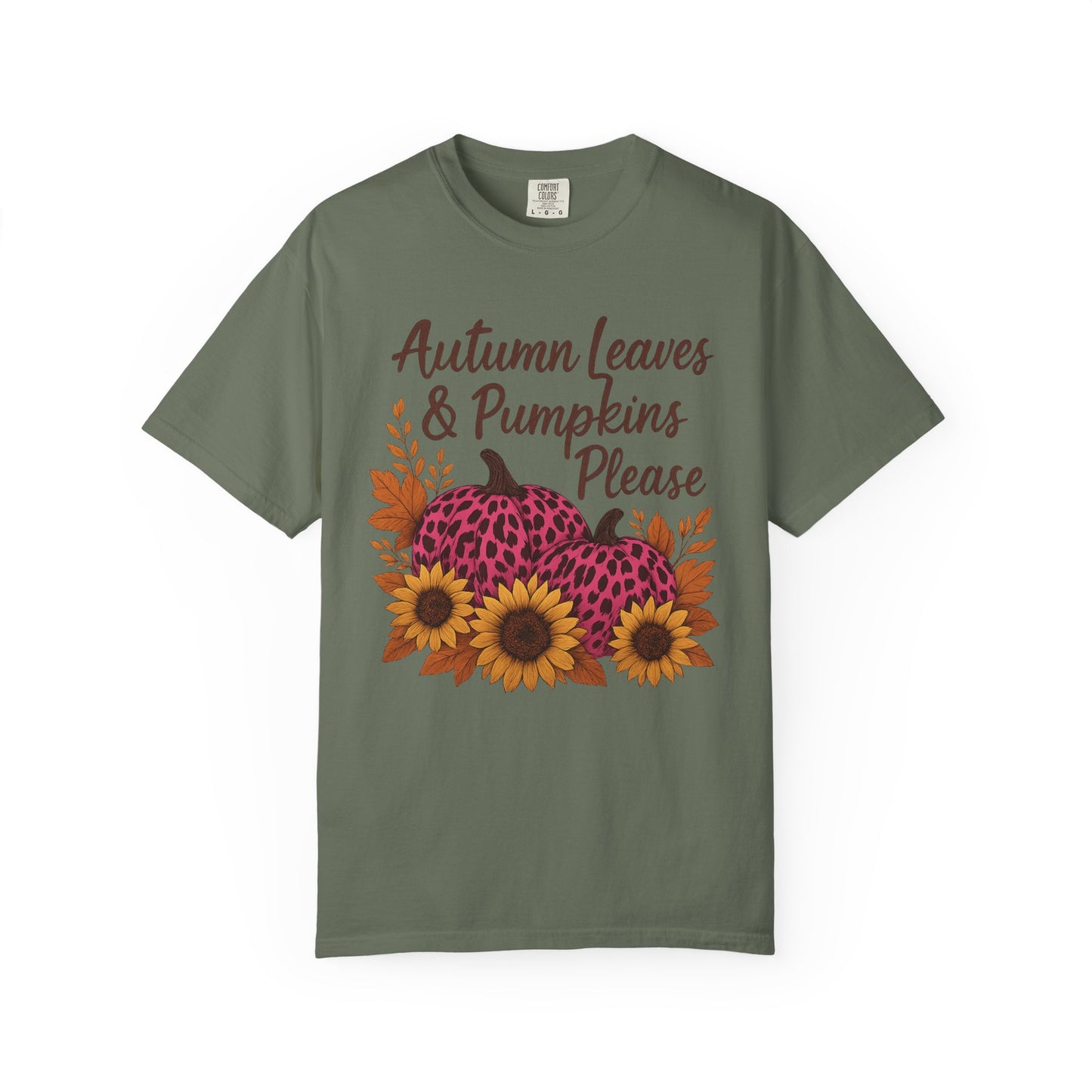 Autumn Leaves & Pumpkins Please - Fall Graphic T-Shirt (Comfort Colors) - Size: S-4XL