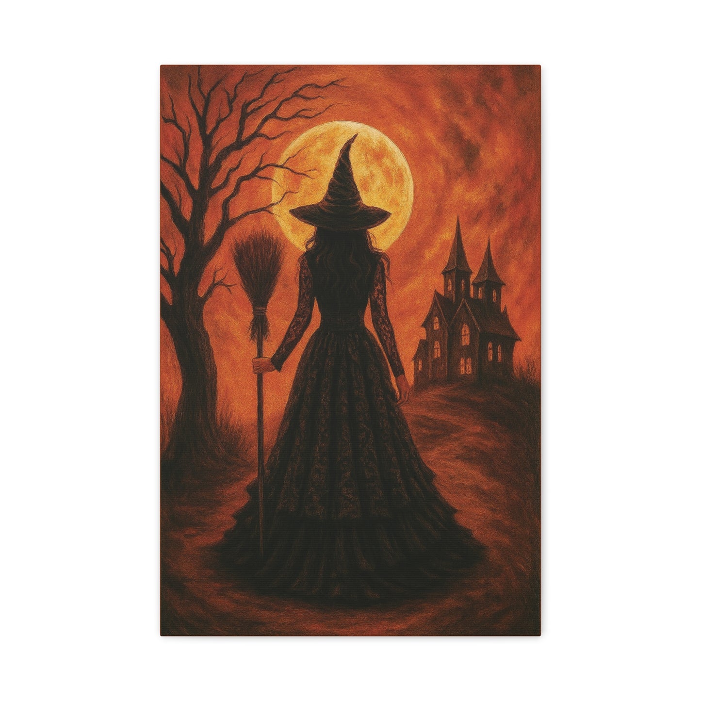 Orange Halloween Witch Canvas Wall Art - Vertical - 12×18" or 16×24"