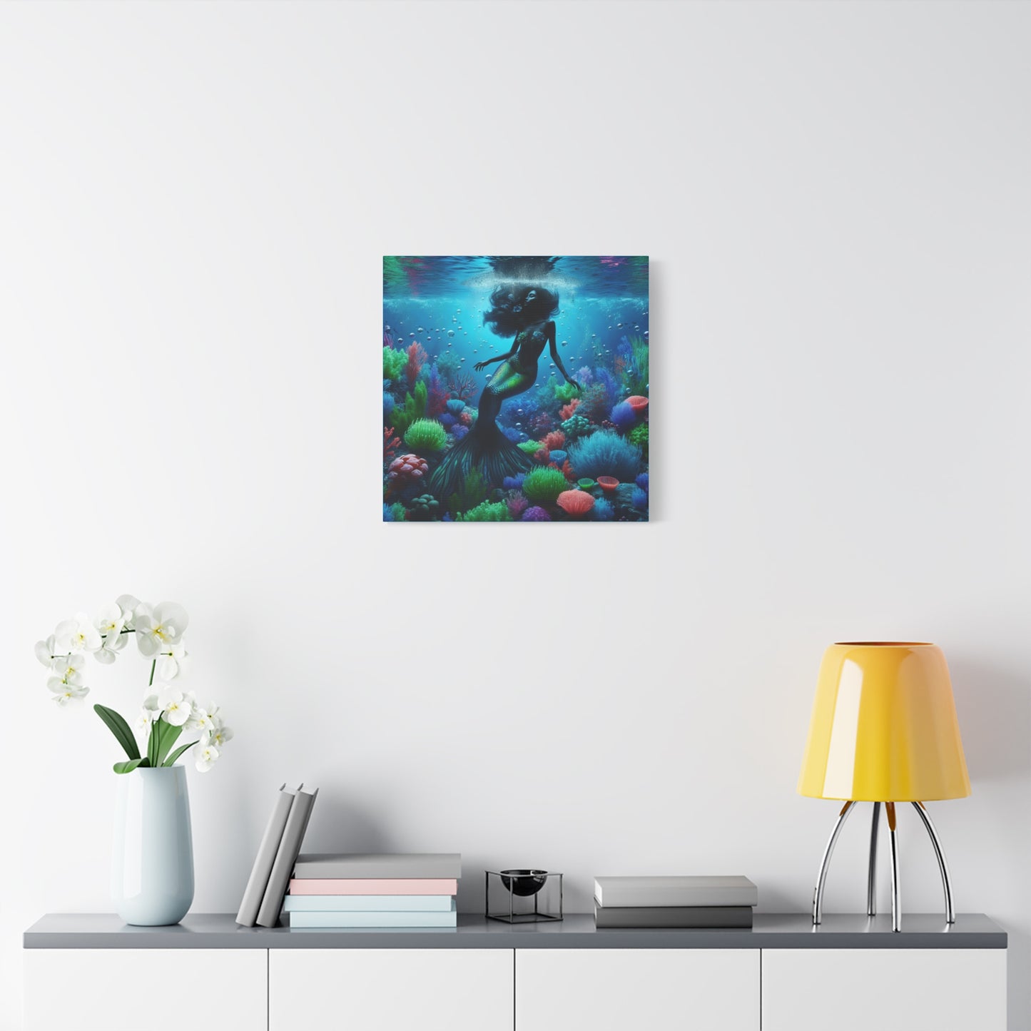 Enchanting Mermaid Canvas Art Print, Ocean Decor, Underwater Wall Art, Sea Life Home Decoration, Gift for Ocean Lovers - Stretched Matte Canvas, 10×10 or 20×20