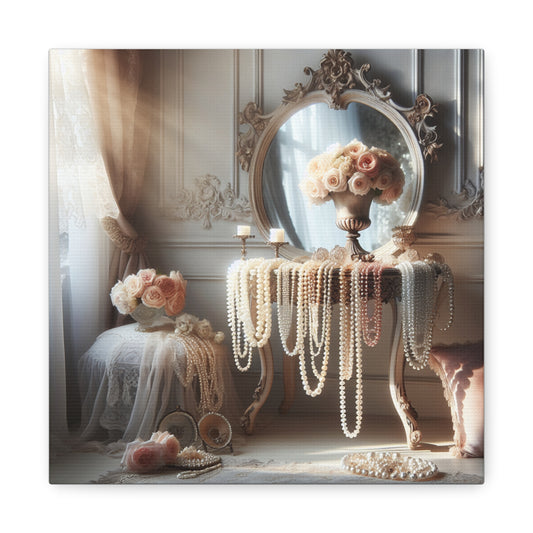 Floral Pearls Fashionista Wall Art - Stretched Matte Canvas, Square: 10×10 or 20×20