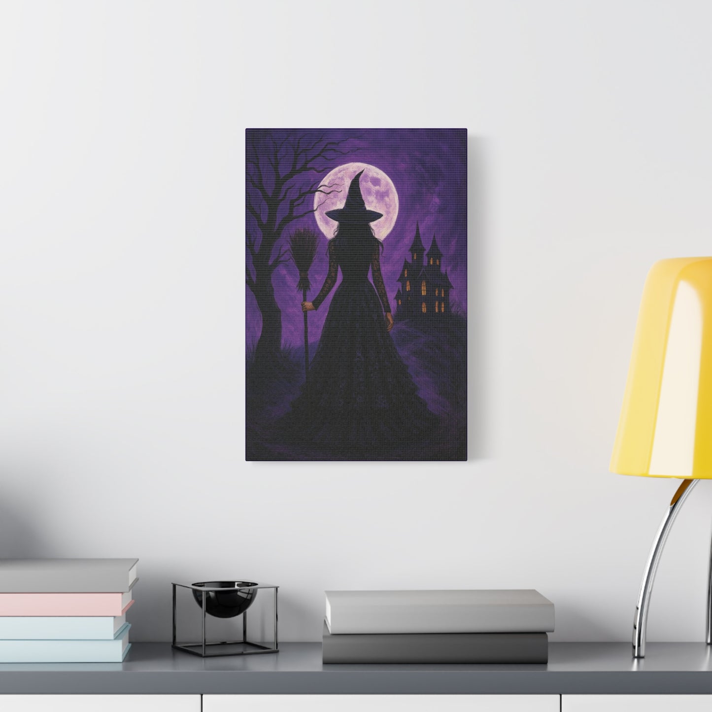 Purple Halloween Witch Canvas Wall Art - Vertical - 12×18" or 16×24"