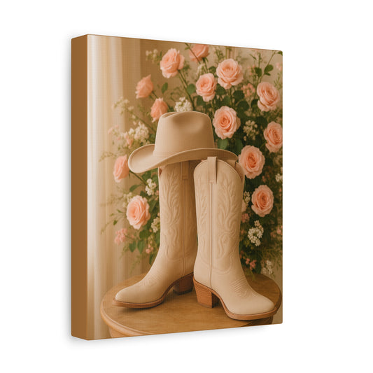 Floral Cowgirl Wall Art - Stretched Matte Canvas, Vertical 8x10"