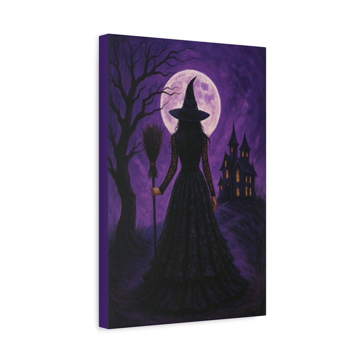 Purple Halloween Witch Canvas Wall Art - Vertical - 12×18" or 16×24"