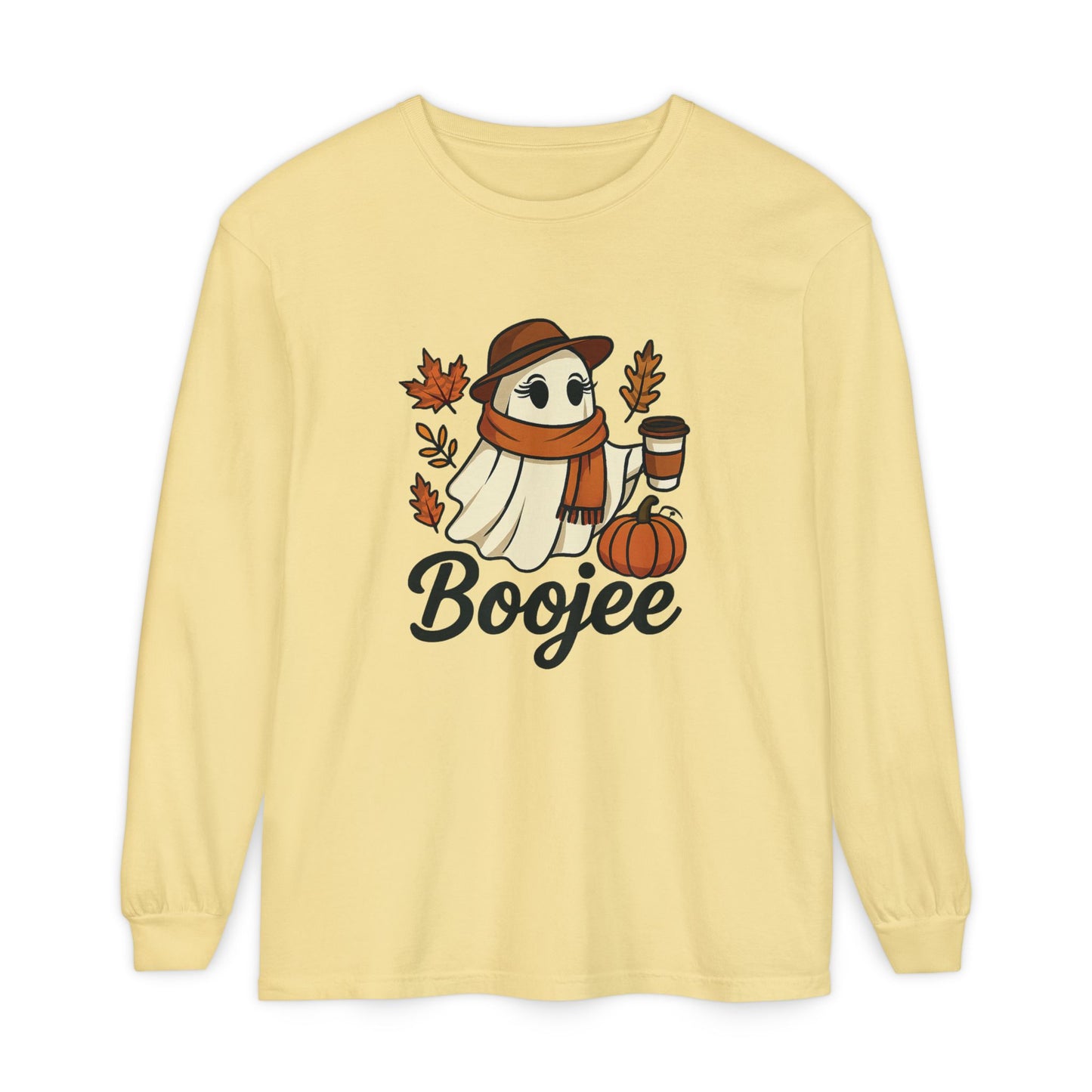 Boojee Ghost Long Sleeve Graphic T-shirt | Cozy Fall Aesthetic Tee - Size: S-3XL
