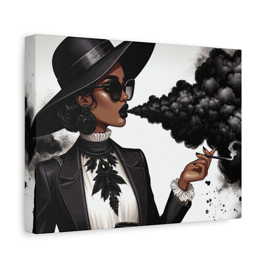 Elegant Black Smoke Fashionista – Stretched Matte Canvas, 12×9 Horizontal