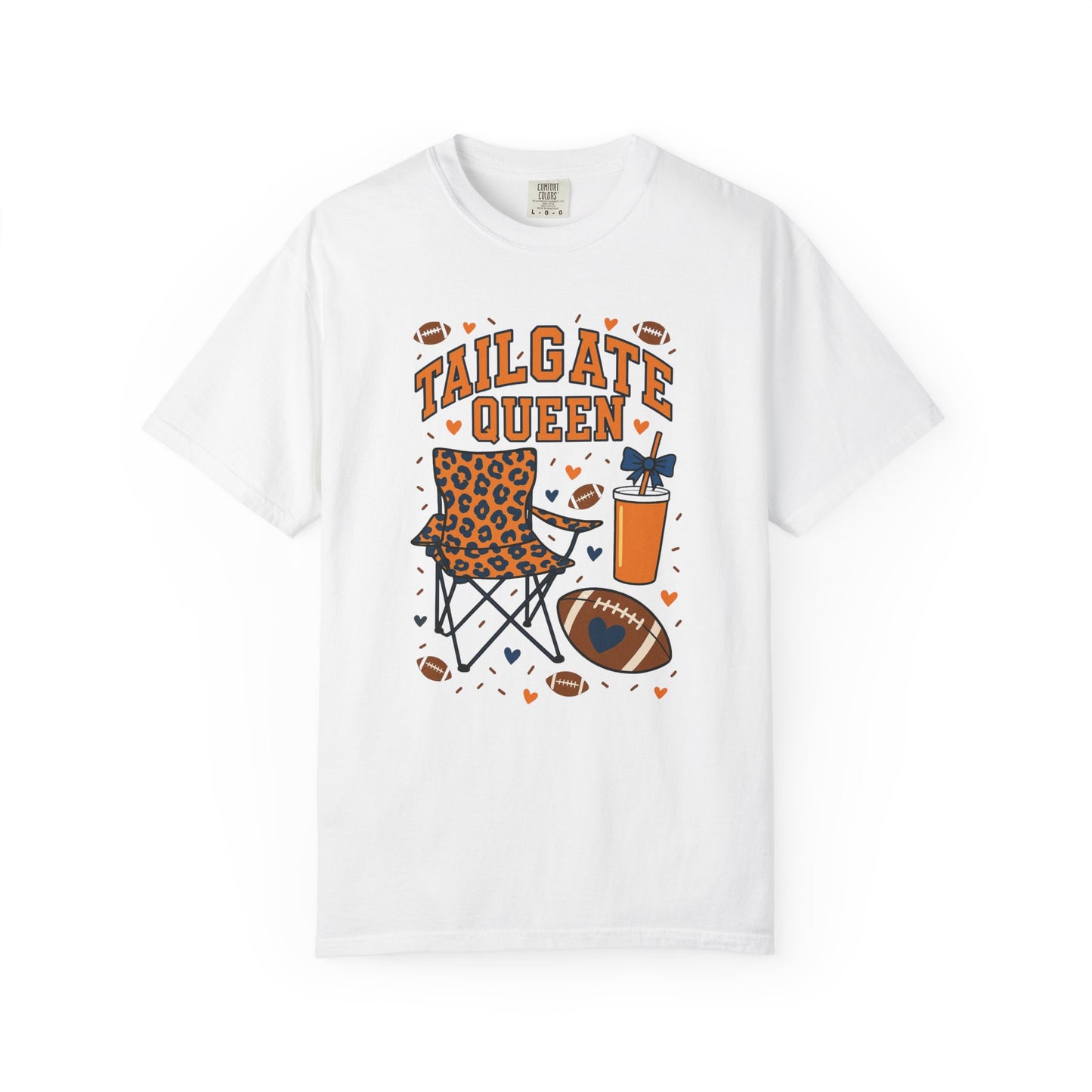Orange & Blue Tailgate Queen Graphic T-Shirt (Comfort Colors Garment-Dyed) - Size: S-3XL