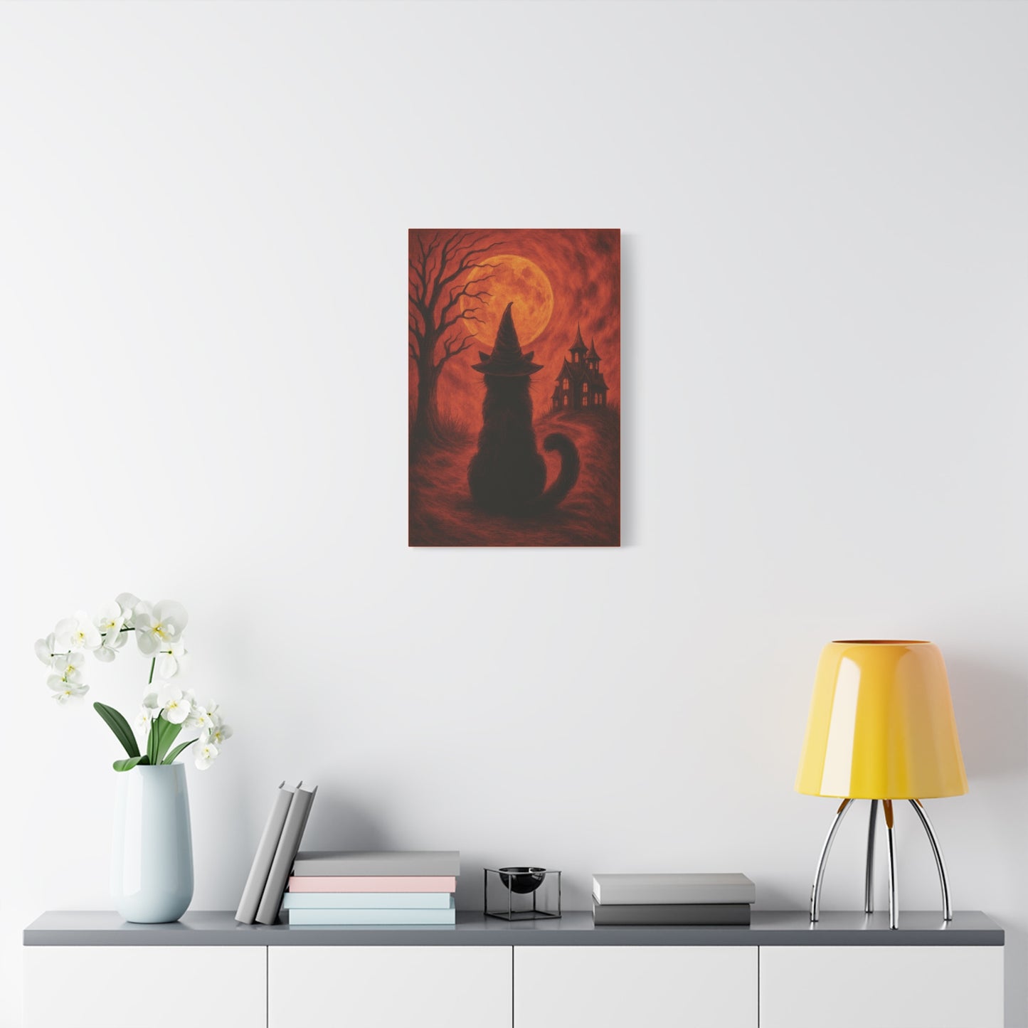 Orange Halloween Cat Canvas Wall Art - Vertical - 12×18" & 16×24"