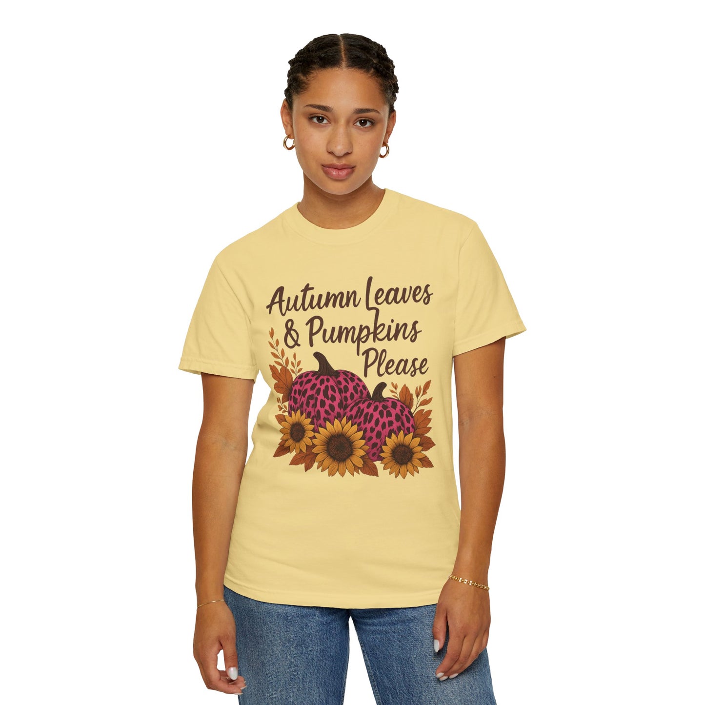 Autumn Leaves & Pumpkins Please - Fall Graphic T-Shirt (Comfort Colors) - Size: S-4XL