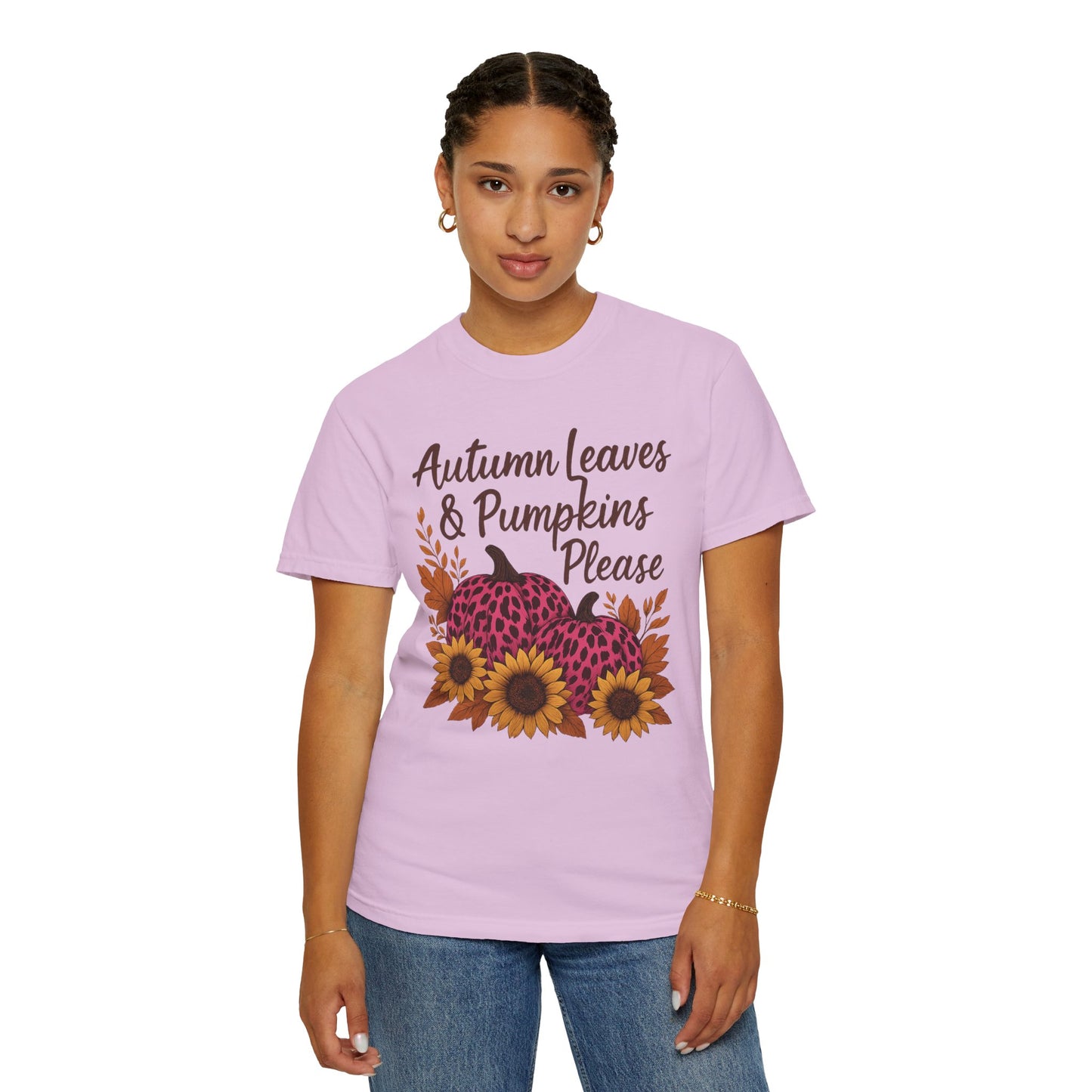 Autumn Leaves & Pumpkins Please - Fall Graphic T-Shirt (Comfort Colors) - Size: S-4XL