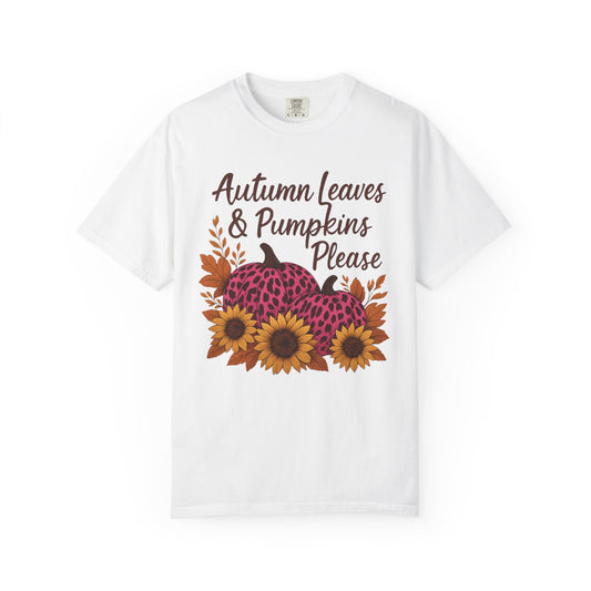 Autumn Leaves & Pumpkins Please - Fall Graphic T-Shirt (Comfort Colors) - Size: S-4XL