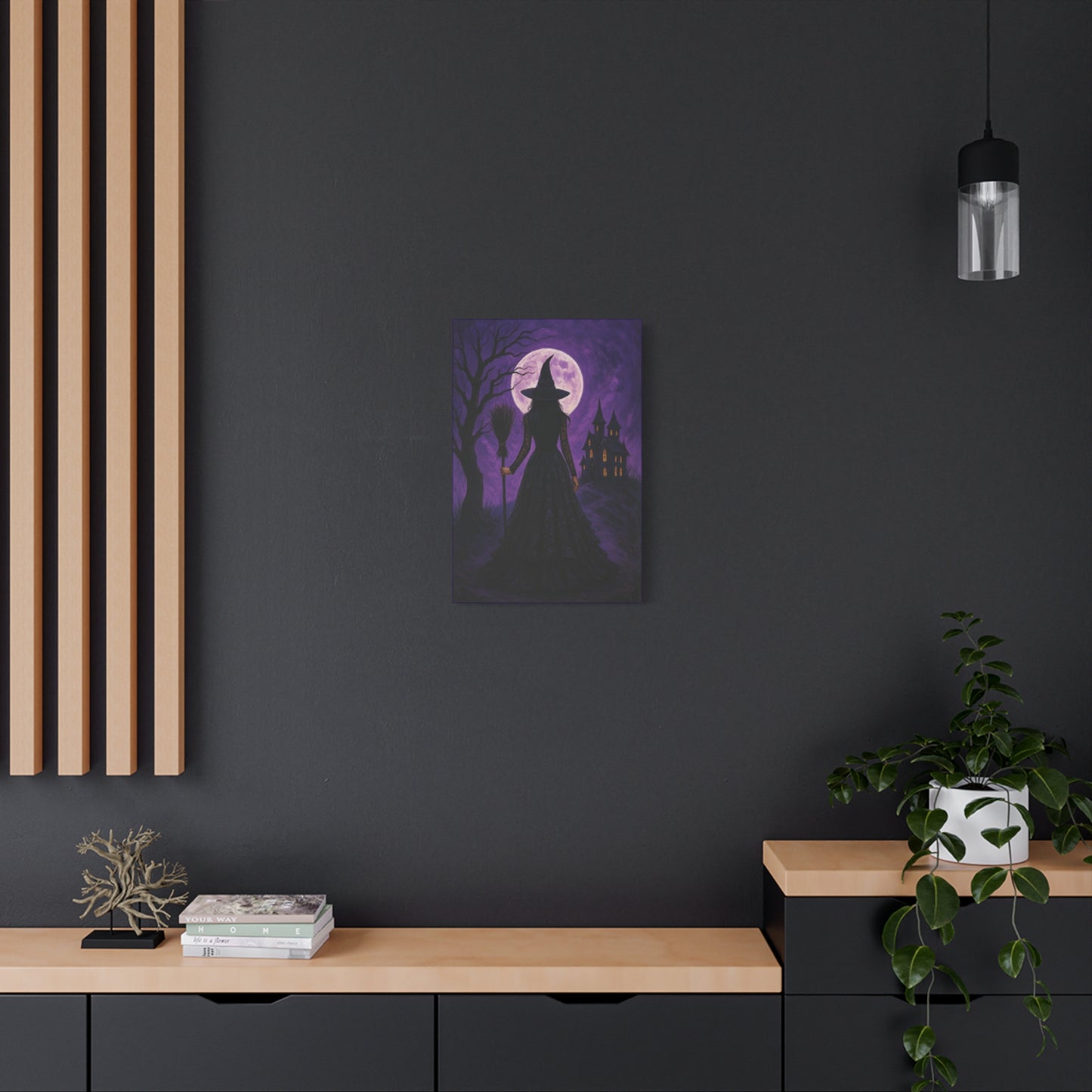 Purple Halloween Witch Canvas Wall Art - Vertical - 12×18" or 16×24"
