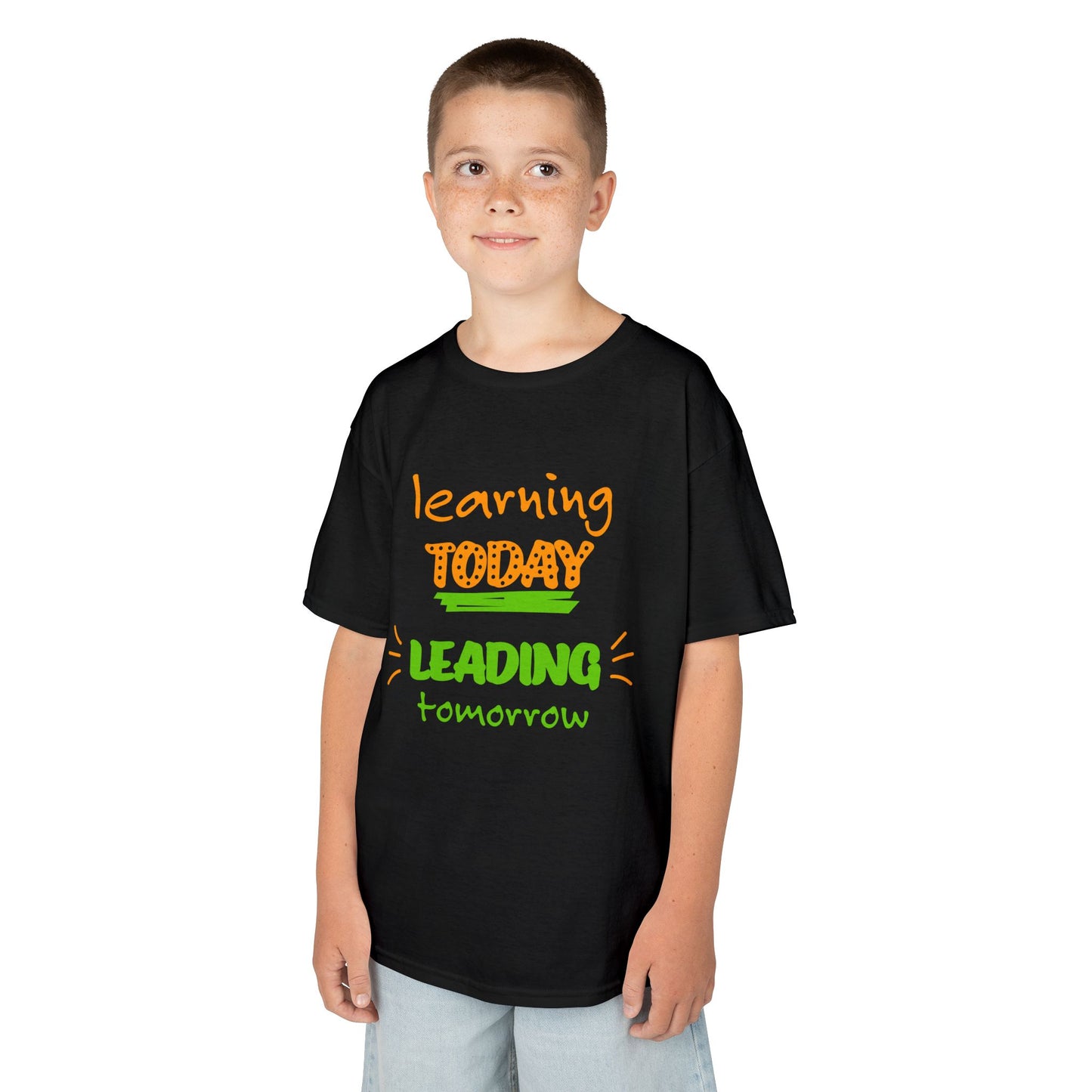 Kids Back to School Inspirational Tee - "Learning Today, Leading Tomorrow" - T-Shirt (Gildan) - Size: YXS-YXL