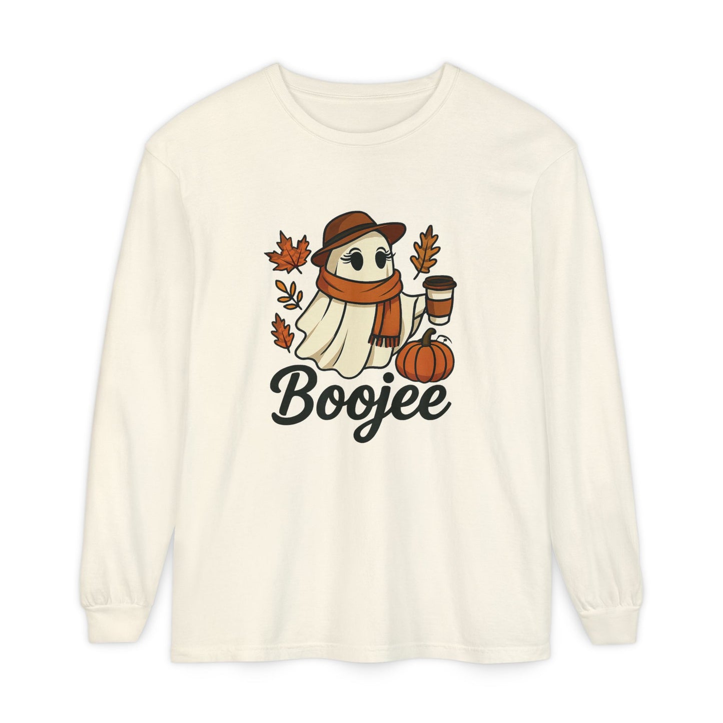 Boojee Ghost Long Sleeve Graphic T-shirt | Cozy Fall Aesthetic Tee - Size: S-3XL