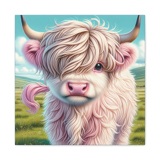 Cute Highland Cow - Stretched Matte Canvas Wall Art, Square 10x10 or 20x20