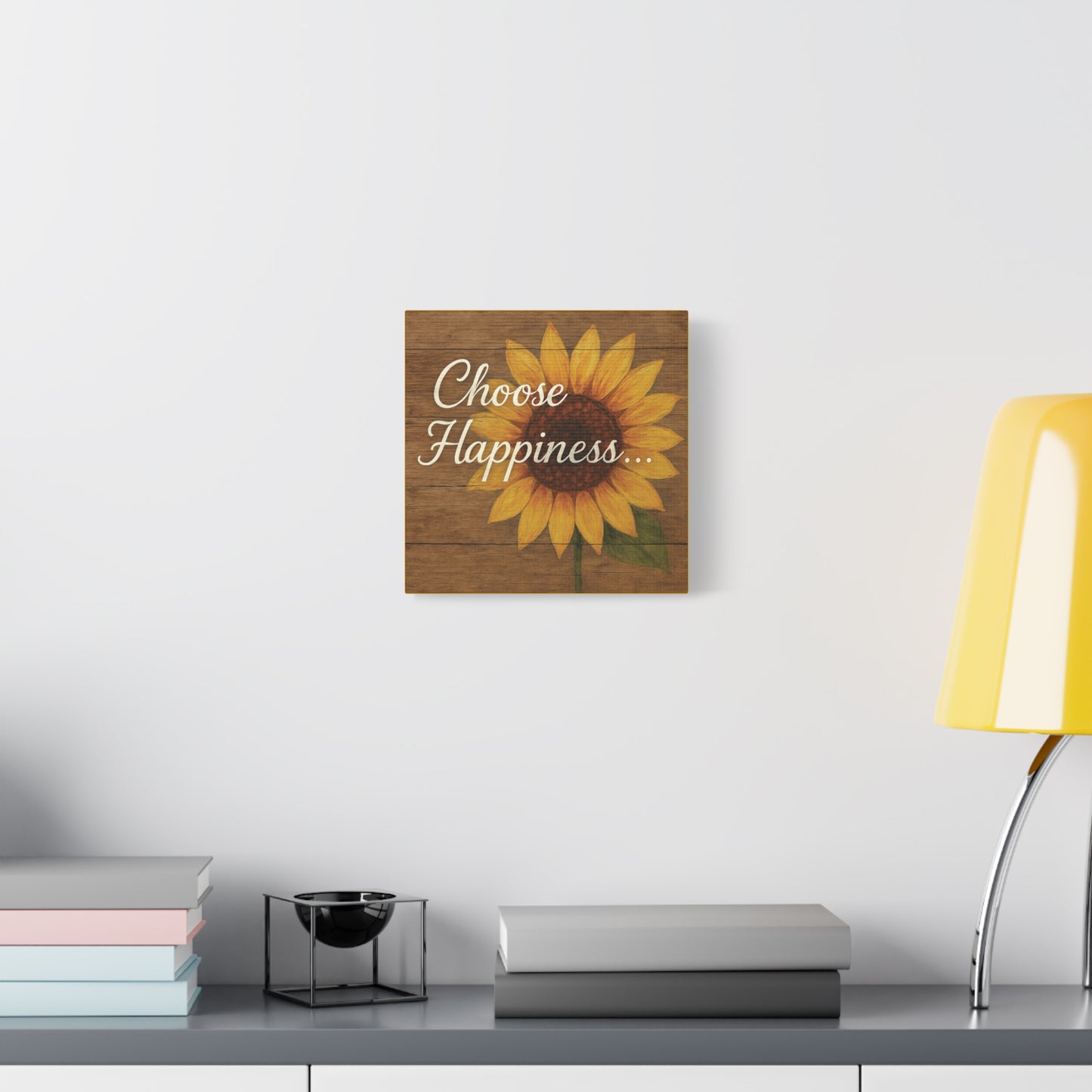 Sunflower Wall Art, Choose Happiness Canvas, Home Decor - Stretched Matte Canvas - Square, 10×10" or 20×20"