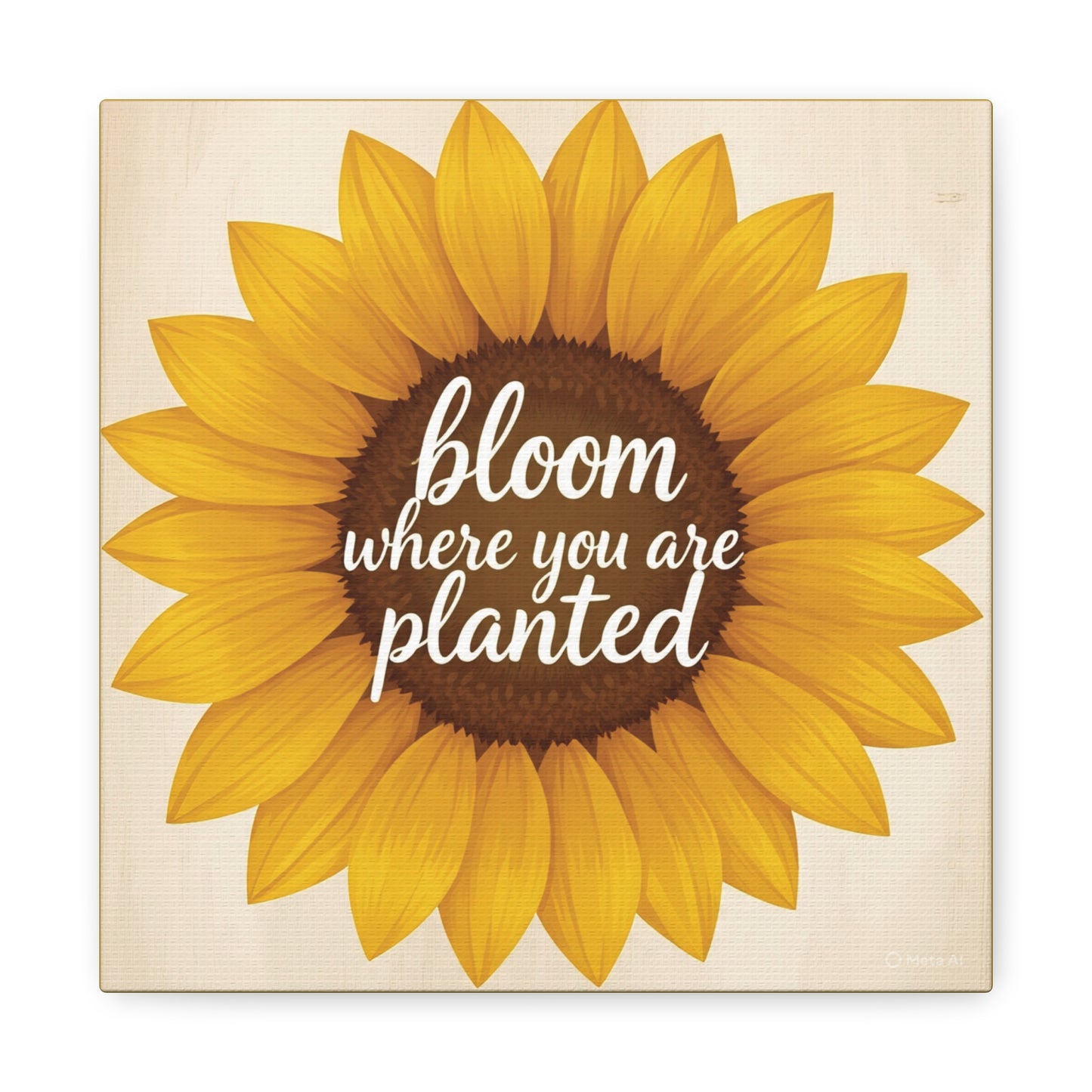 Sunflower Canvas Wall Art, Bloom Where You Are Planted - Stretched Matte Canvas, 10×10" or 20×20"
