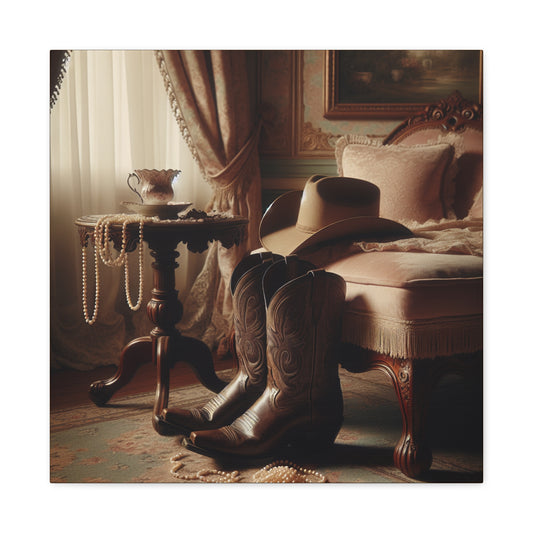 Boots & Pearls Fashionista Wall Art - Stretched Matte Canvas - Square 10×10, 20×20