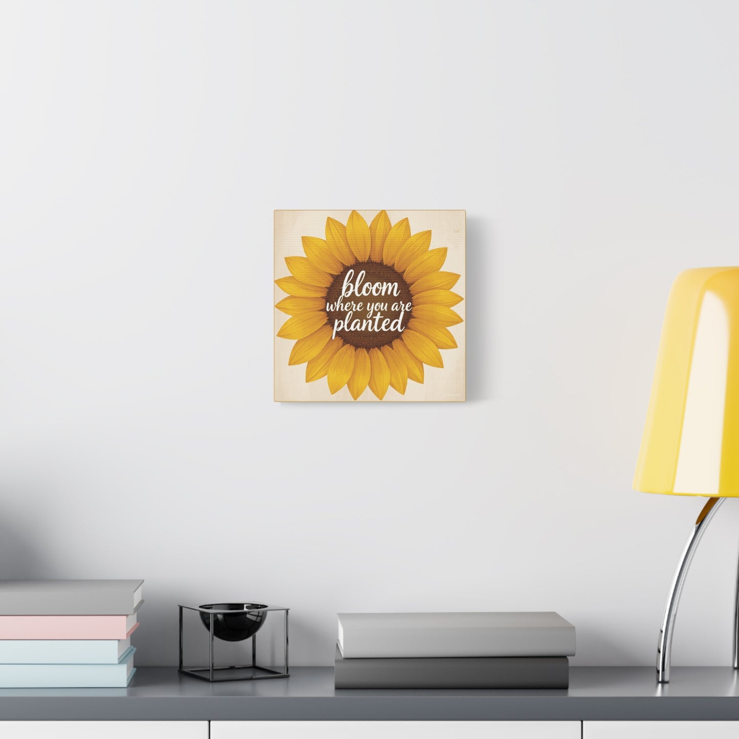 Sunflower Canvas Wall Art, Bloom Where You Are Planted - Stretched Matte Canvas, 10×10" or 20×20"