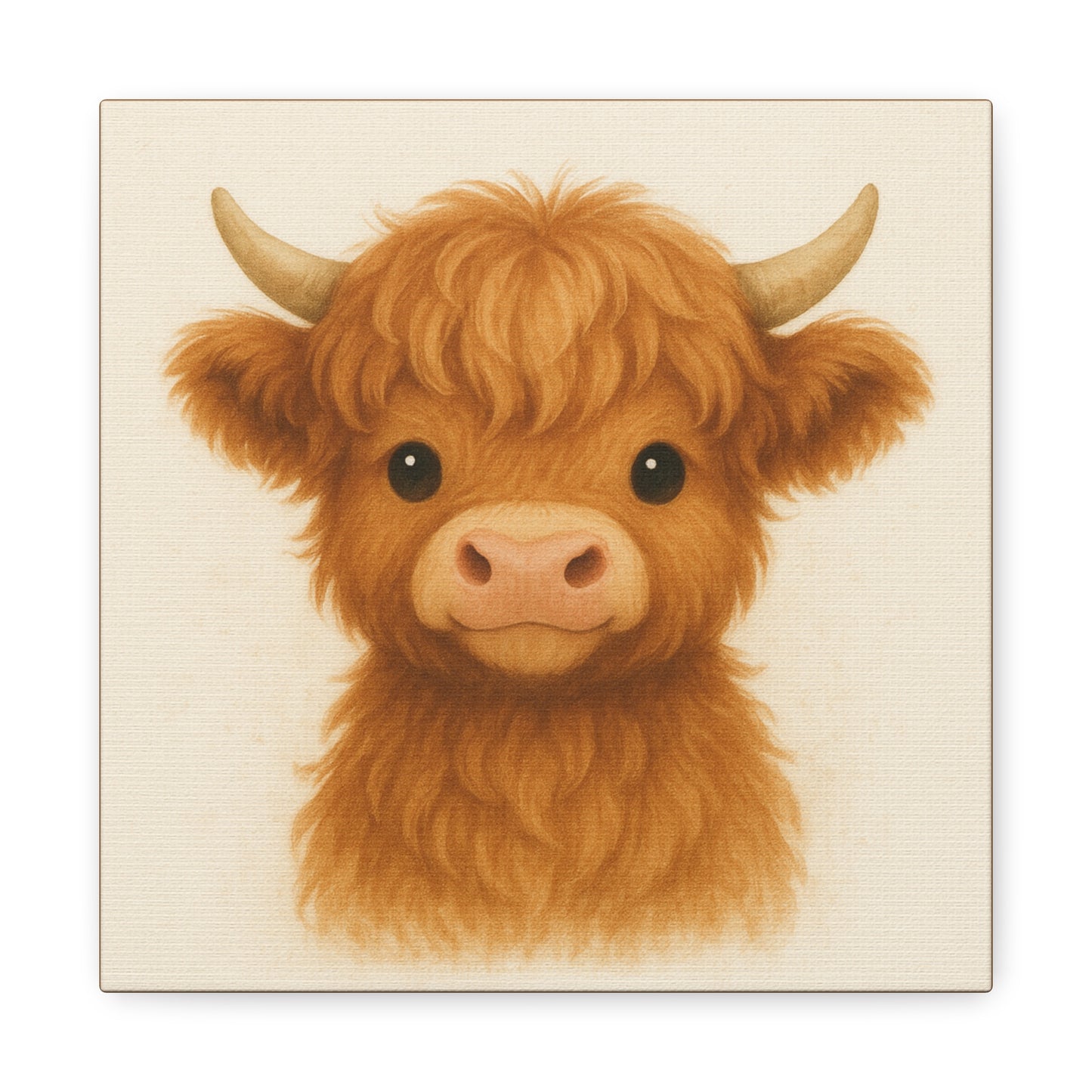 Cute Highland Cow Canvas Wall Art, Home Decor for Animal Lovers, Gift for Nursery or Children, Farmhouse Style, Cute Cow Print - Stretched Matte Canvas - Size: 10×10" or 20×20"