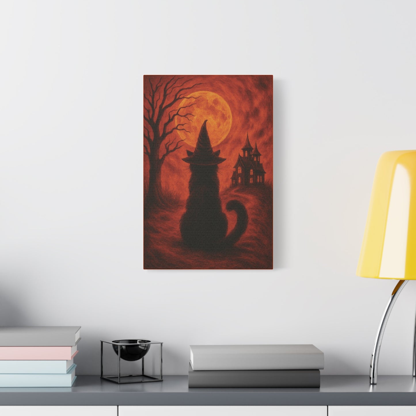 Orange Halloween Cat Canvas Wall Art - Vertical - 12×18" & 16×24"
