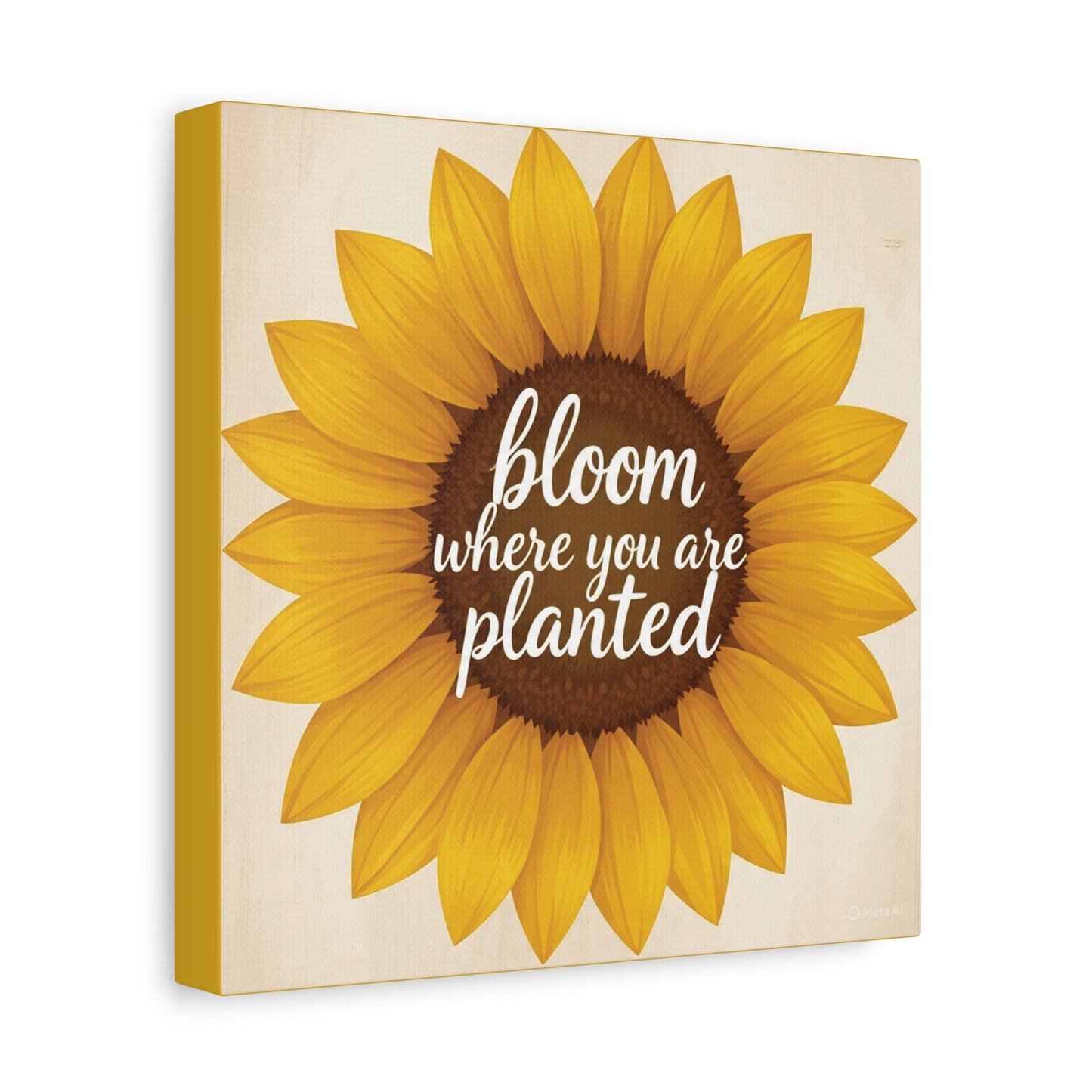 Sunflower Canvas Wall Art, Bloom Where You Are Planted - Stretched Matte Canvas, 10×10" or 20×20"