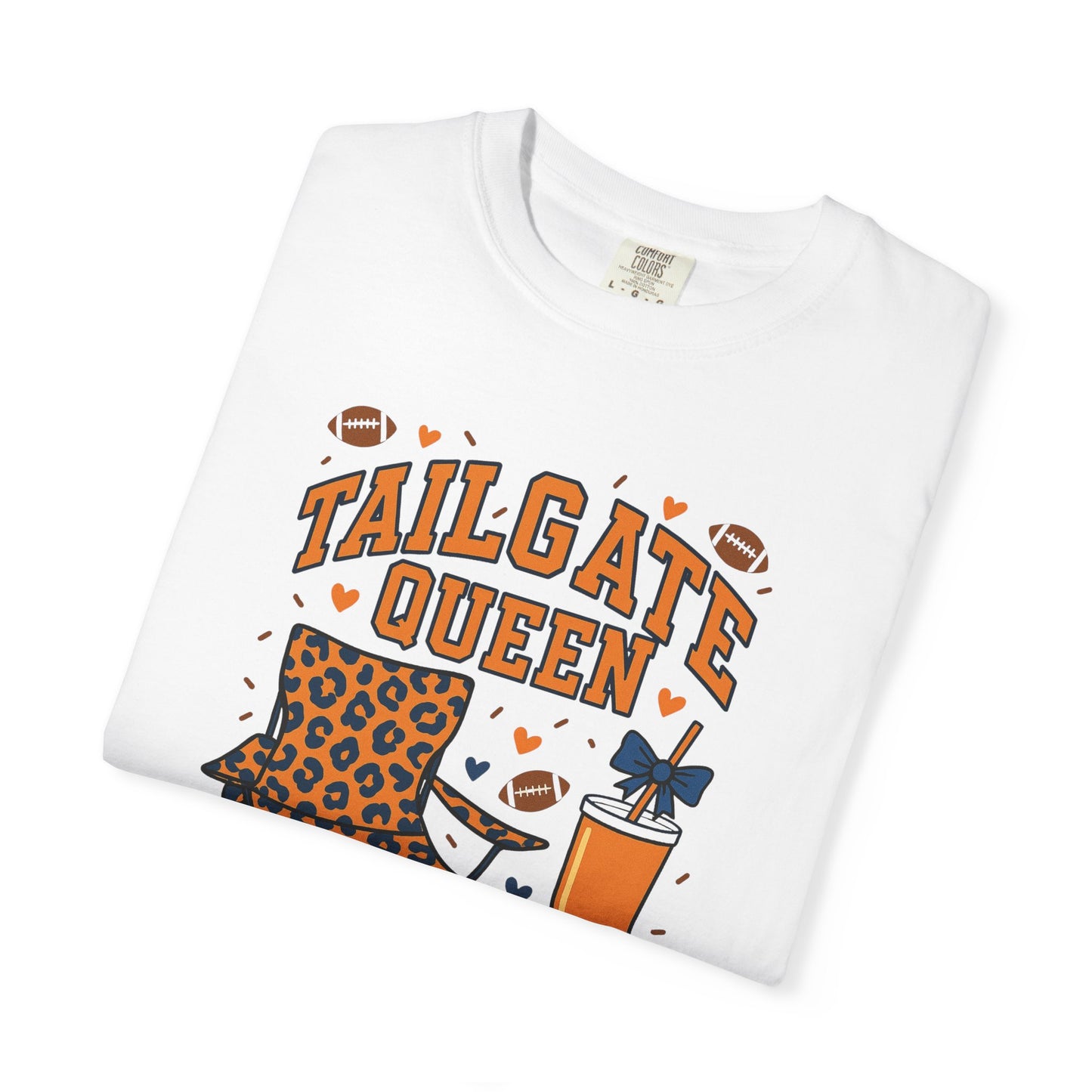 Orange & Blue Tailgate Queen Graphic T-Shirt (Comfort Colors Garment-Dyed) - Size: S-3XL