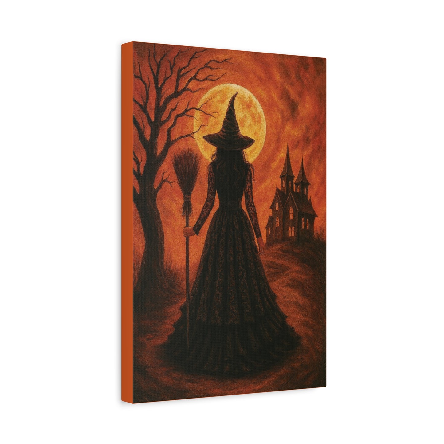 Orange Halloween Witch Canvas Wall Art - Vertical - 12×18" or 16×24"