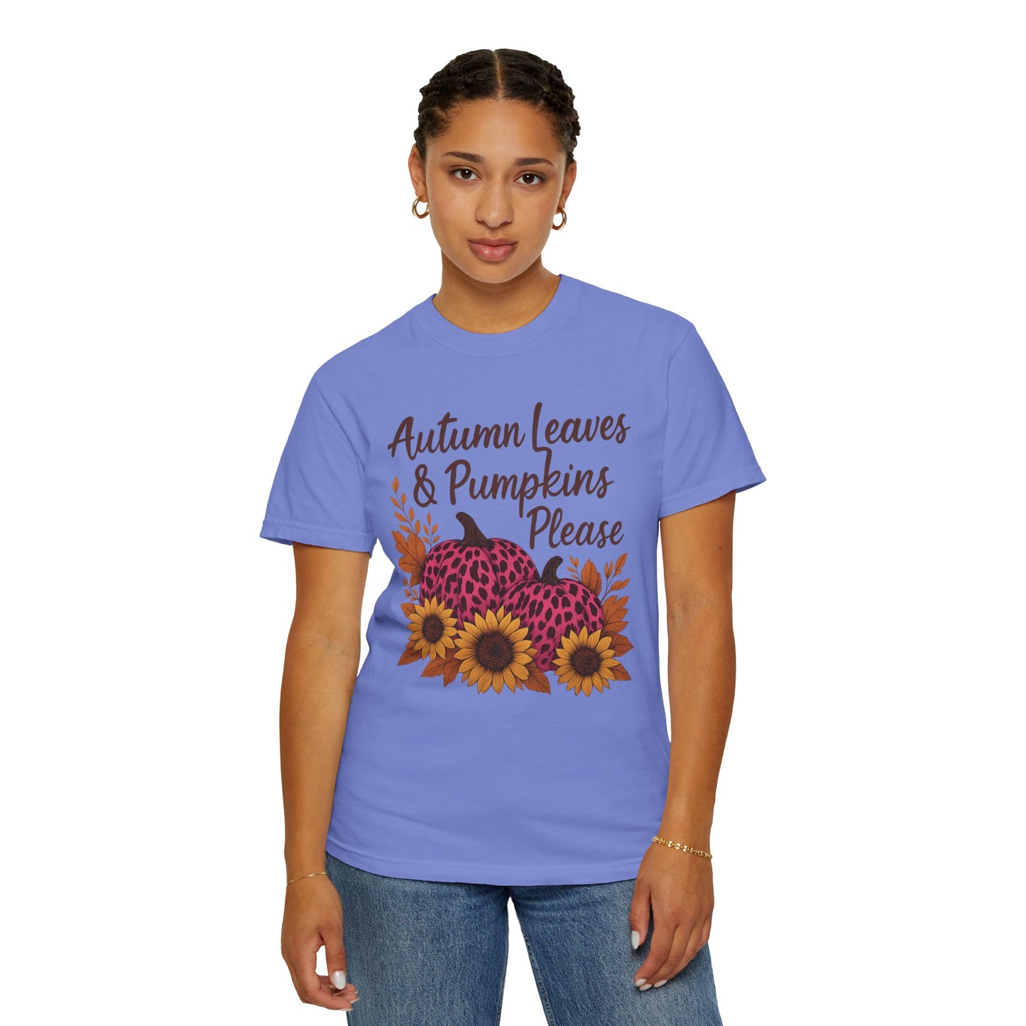 Autumn Leaves & Pumpkins Please - Fall Graphic T-Shirt (Comfort Colors) - Size: S-4XL