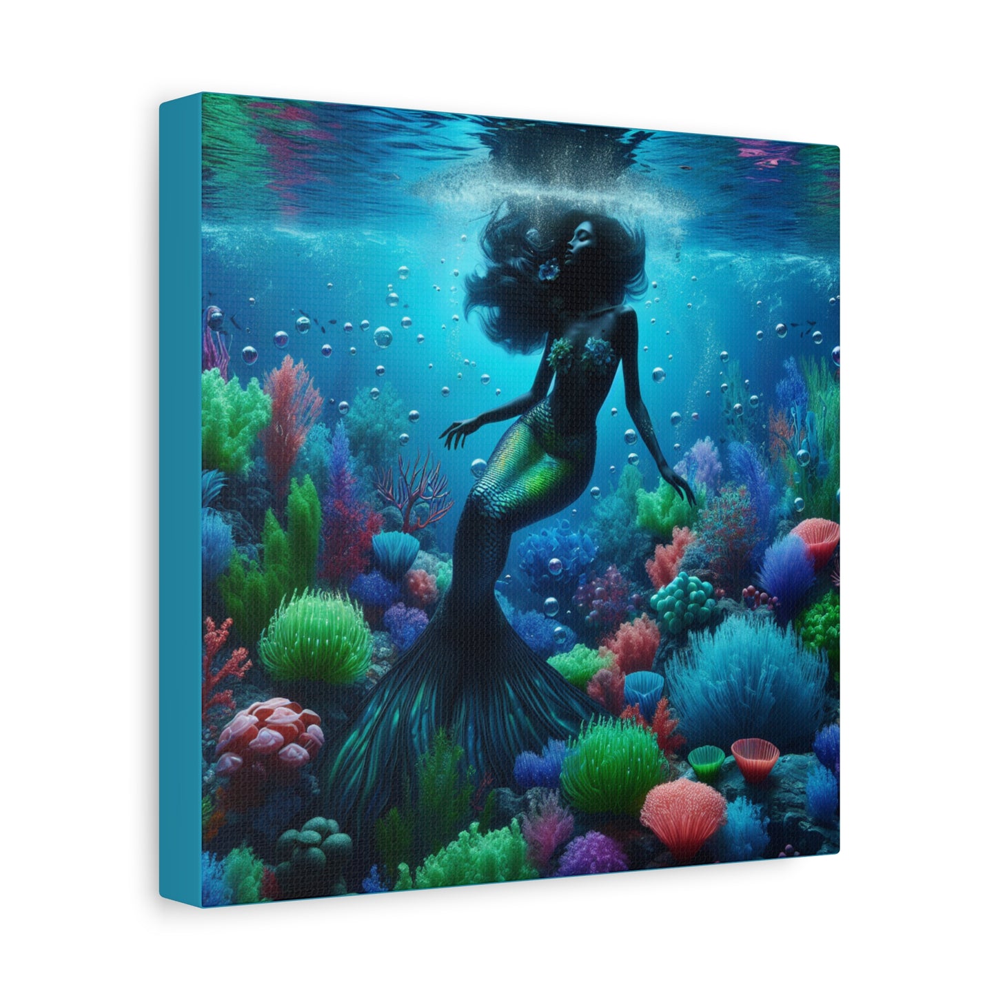 Enchanting Mermaid Canvas Art Print, Ocean Decor, Underwater Wall Art, Sea Life Home Decoration, Gift for Ocean Lovers - Stretched Matte Canvas, 10×10 or 20×20