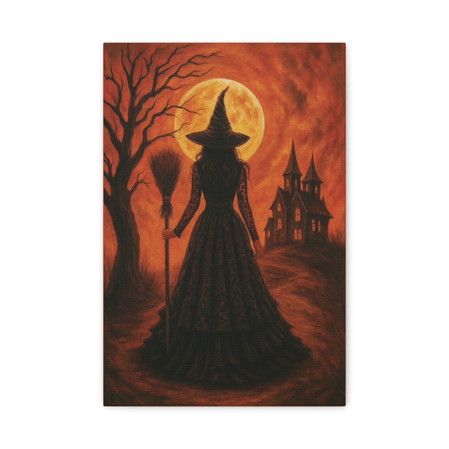 Orange Halloween Witch Canvas Wall Art - Vertical - 12×18" or 16×24"