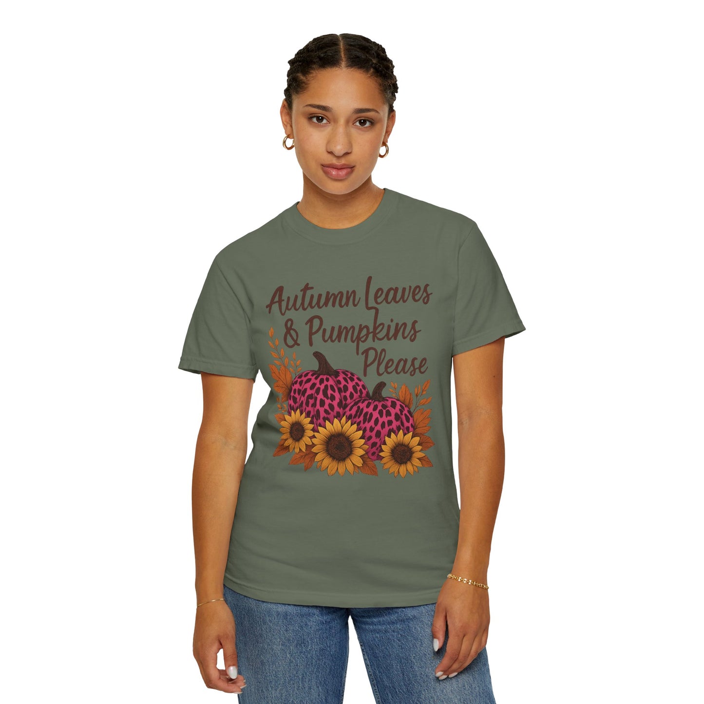 Autumn Leaves & Pumpkins Please - Fall Graphic T-Shirt (Comfort Colors) - Size: S-4XL