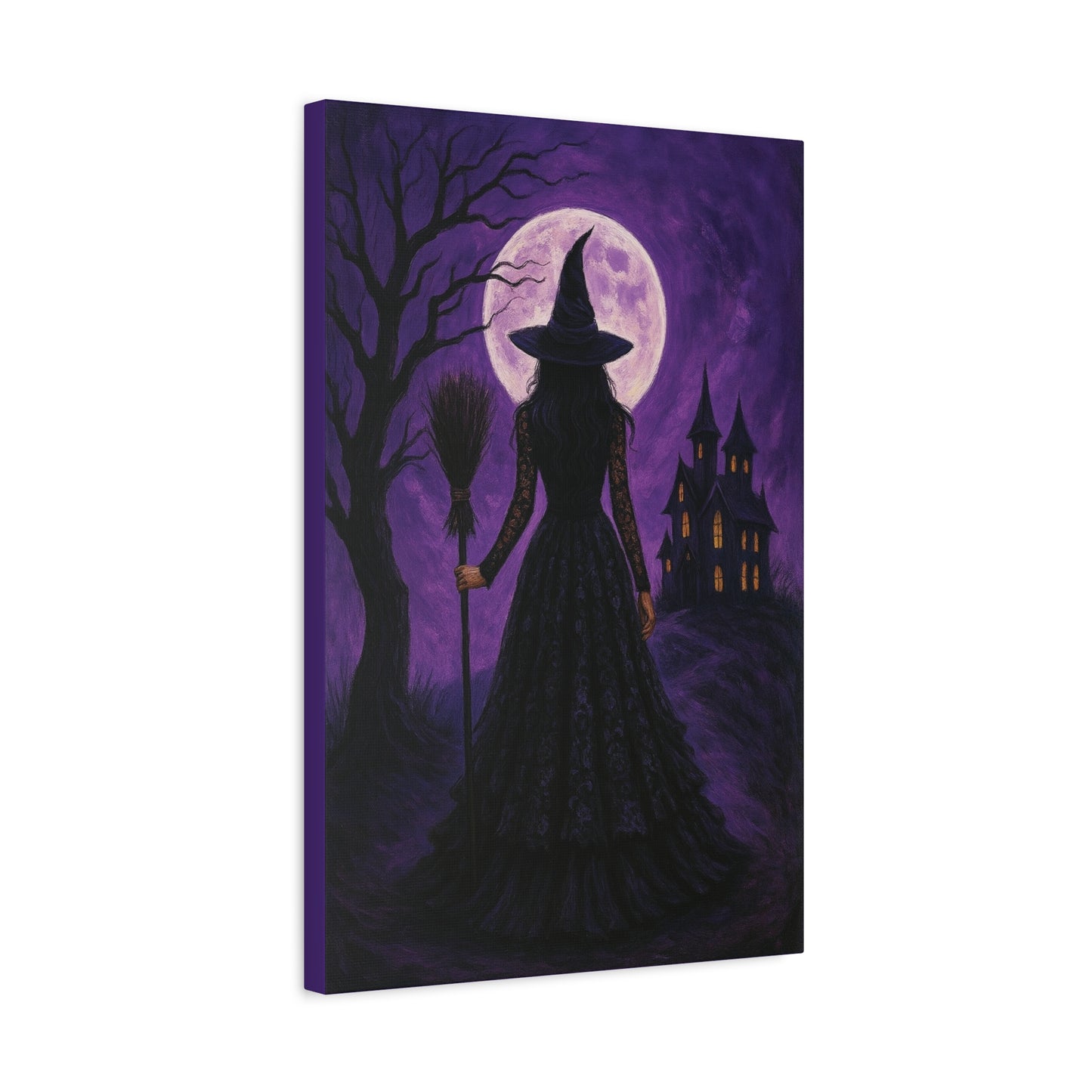Purple Halloween Witch Canvas Wall Art - Vertical - 12×18" or 16×24"