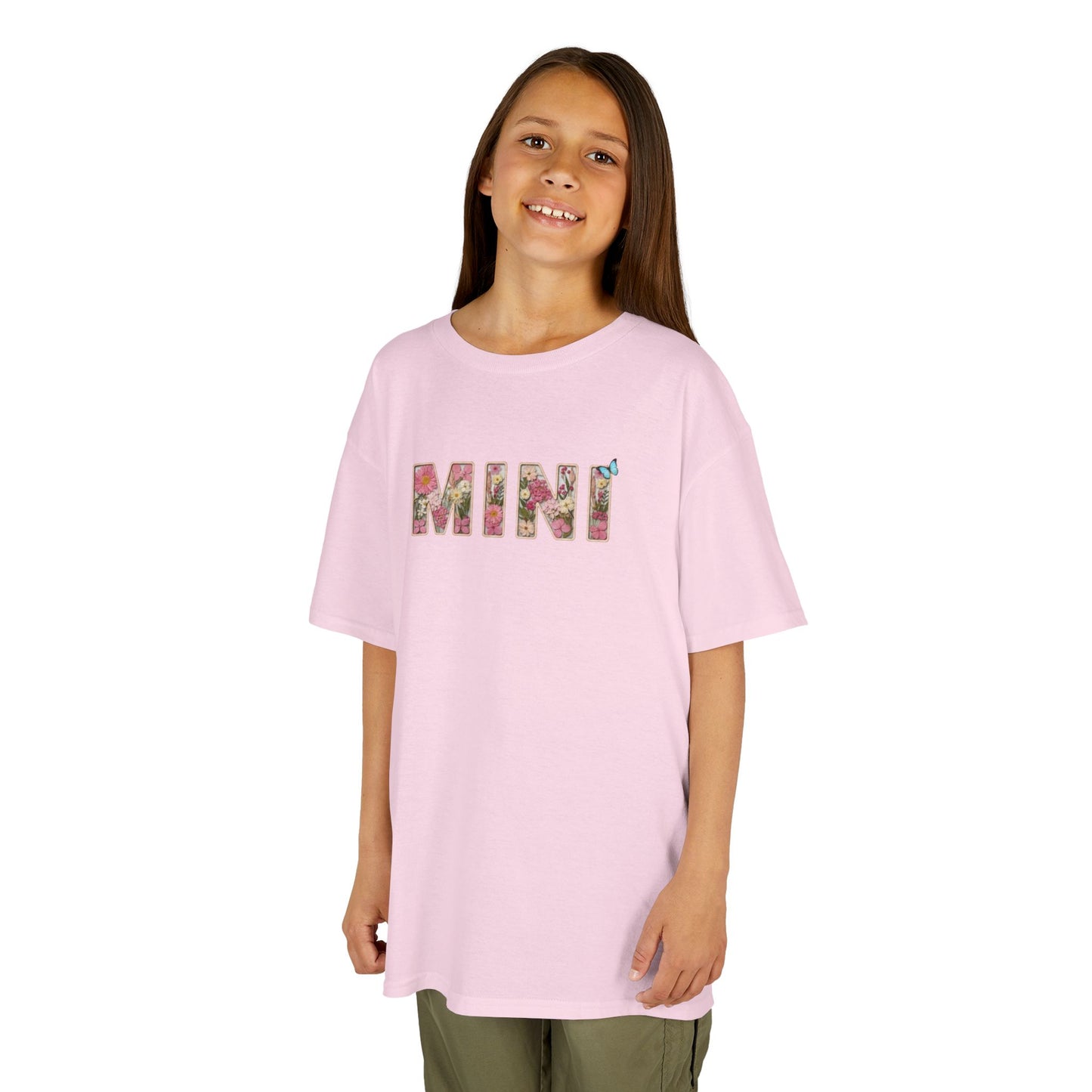 Spring Floral "MINI" Youth Tee (Gildan) - Size: YXS-YXL - Matching Kids Shirt, Mommy and Me Outfit, Cute Floral Lettering Kids Top