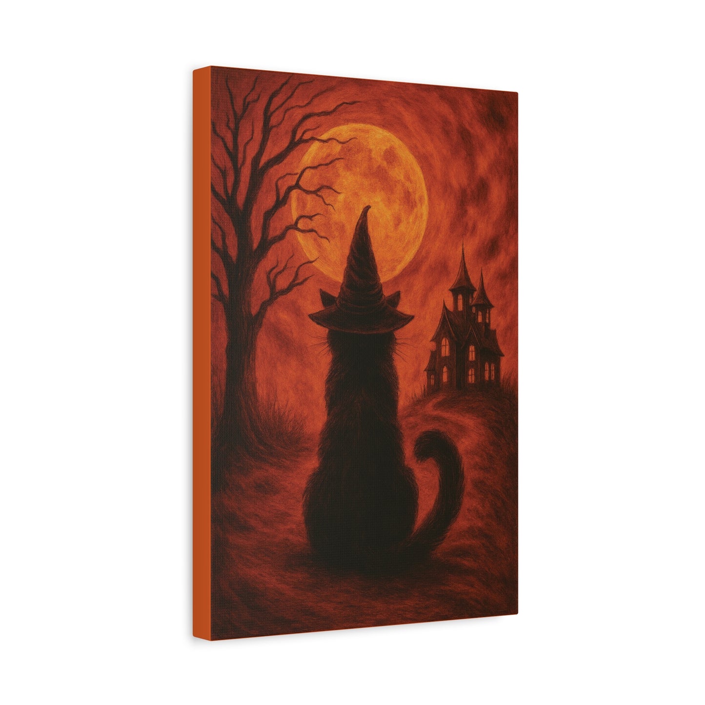 Orange Halloween Cat Canvas Wall Art - Vertical - 12×18" & 16×24"