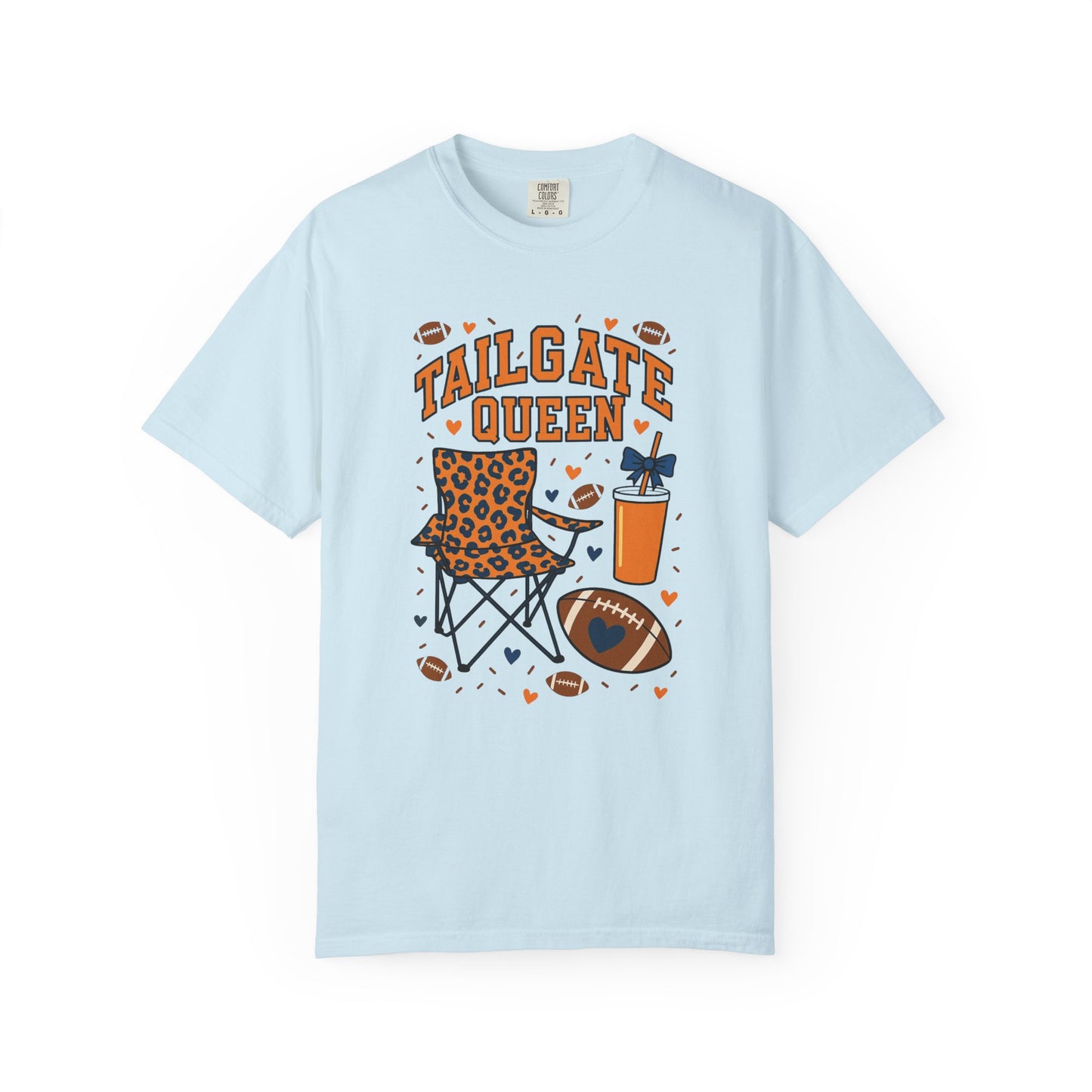 Orange & Blue Tailgate Queen Graphic T-Shirt (Comfort Colors Garment-Dyed) - Size: S-3XL
