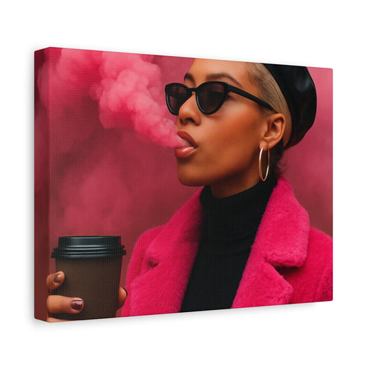 Stylish Pink Smoke Fashionista - Stretched Matte Canvas Wall Art, 12x9 Horizontal