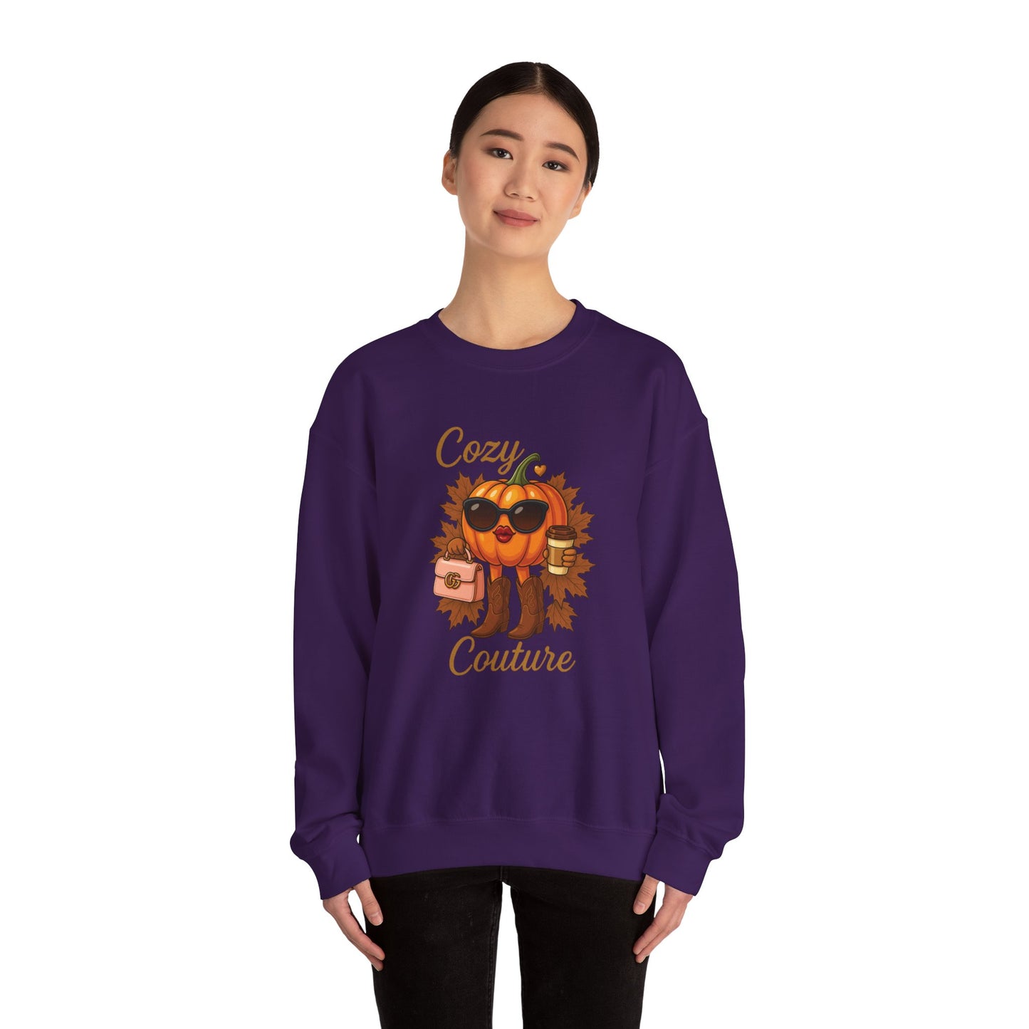 Cozy Couture Fall Pumpkin Graphic Sweatshirt - Unisex Crewneck (Gildan) - Size: S-3XL
