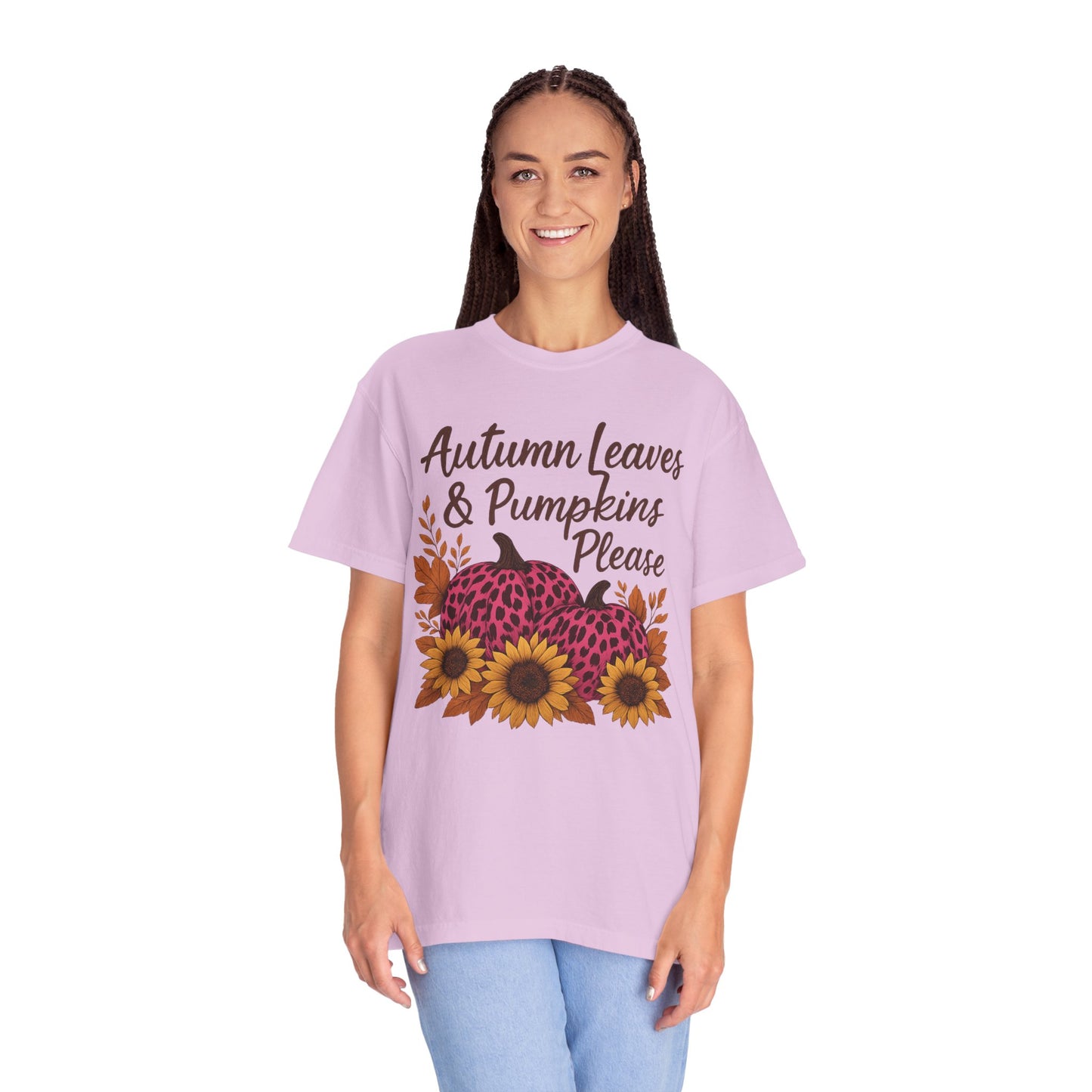 Autumn Leaves & Pumpkins Please - Fall Graphic T-Shirt (Comfort Colors) - Size: S-4XL