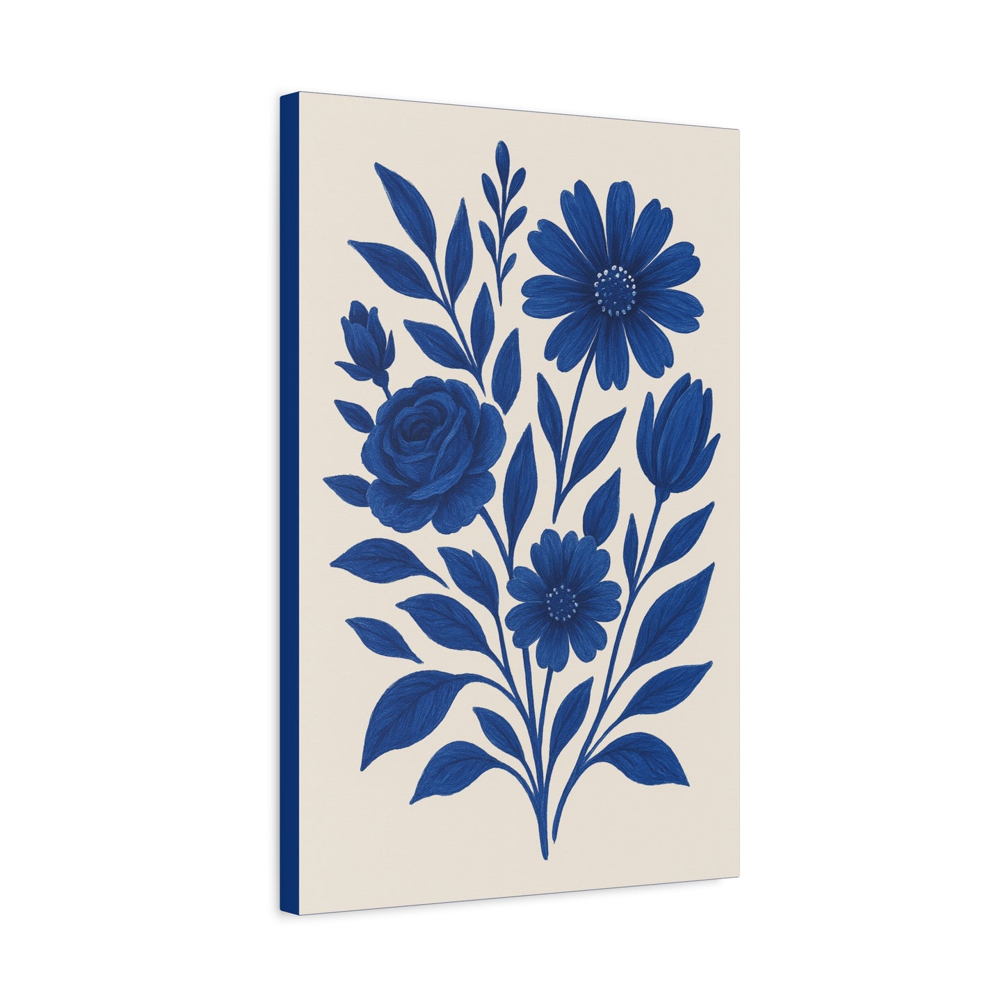 Blue Botanical Floral Canvas Wall Art – 16×24 Matte Modern Nature Print for Home Decor