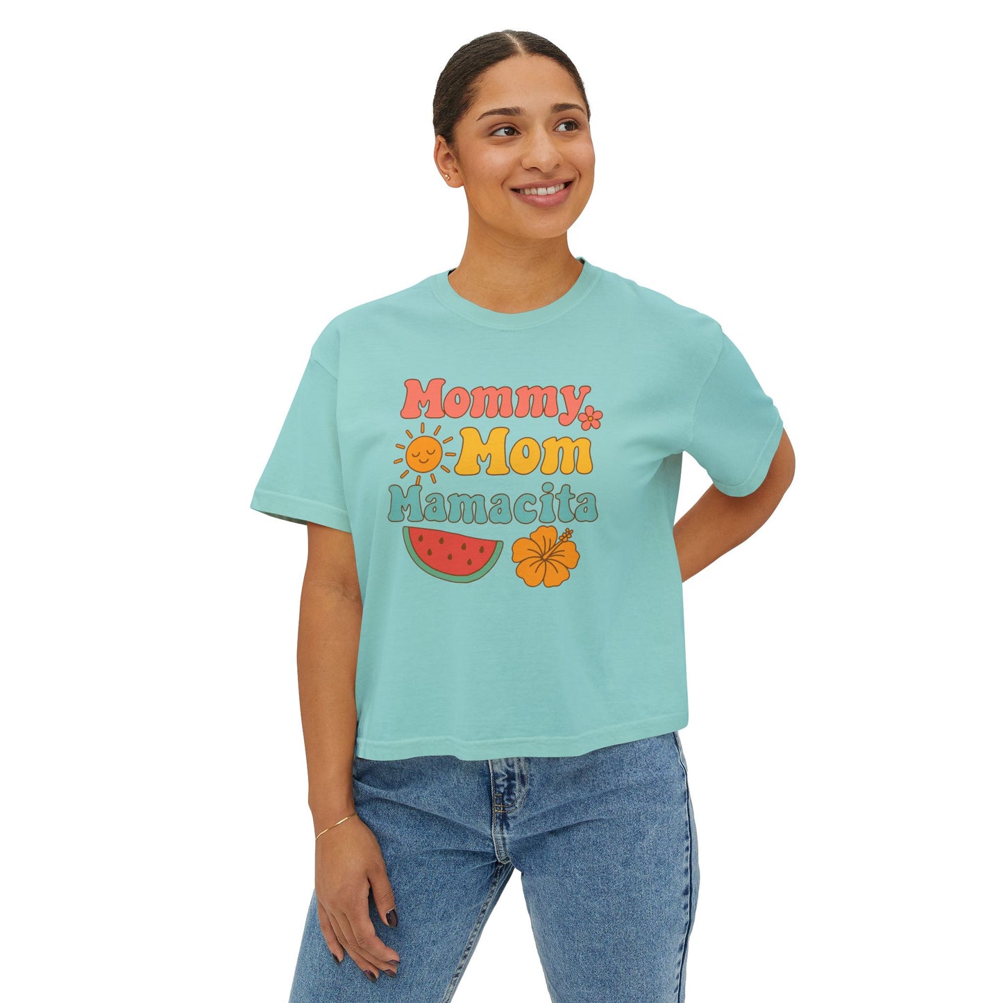 Mommy Mom Mamacita Boxy Graphic Tee (Comfort Colors) - Size: S-2XL, Cute Mom T-Shirt, Casual Summer Top
