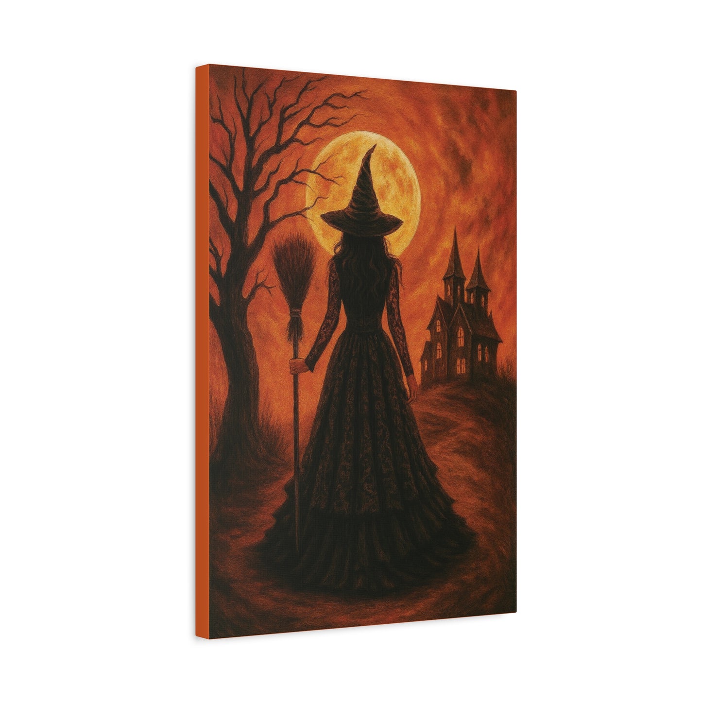 Orange Halloween Witch Canvas Wall Art - Vertical - 12×18" or 16×24"