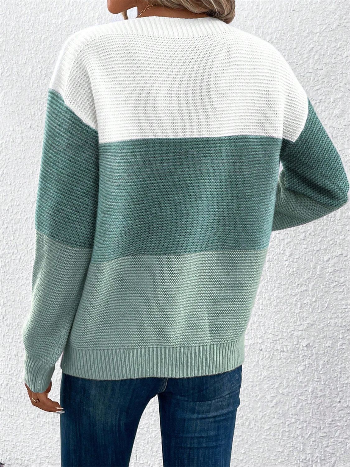 Color Block Drop Shoulder Long Sleeve Sweater - Size: S-XL