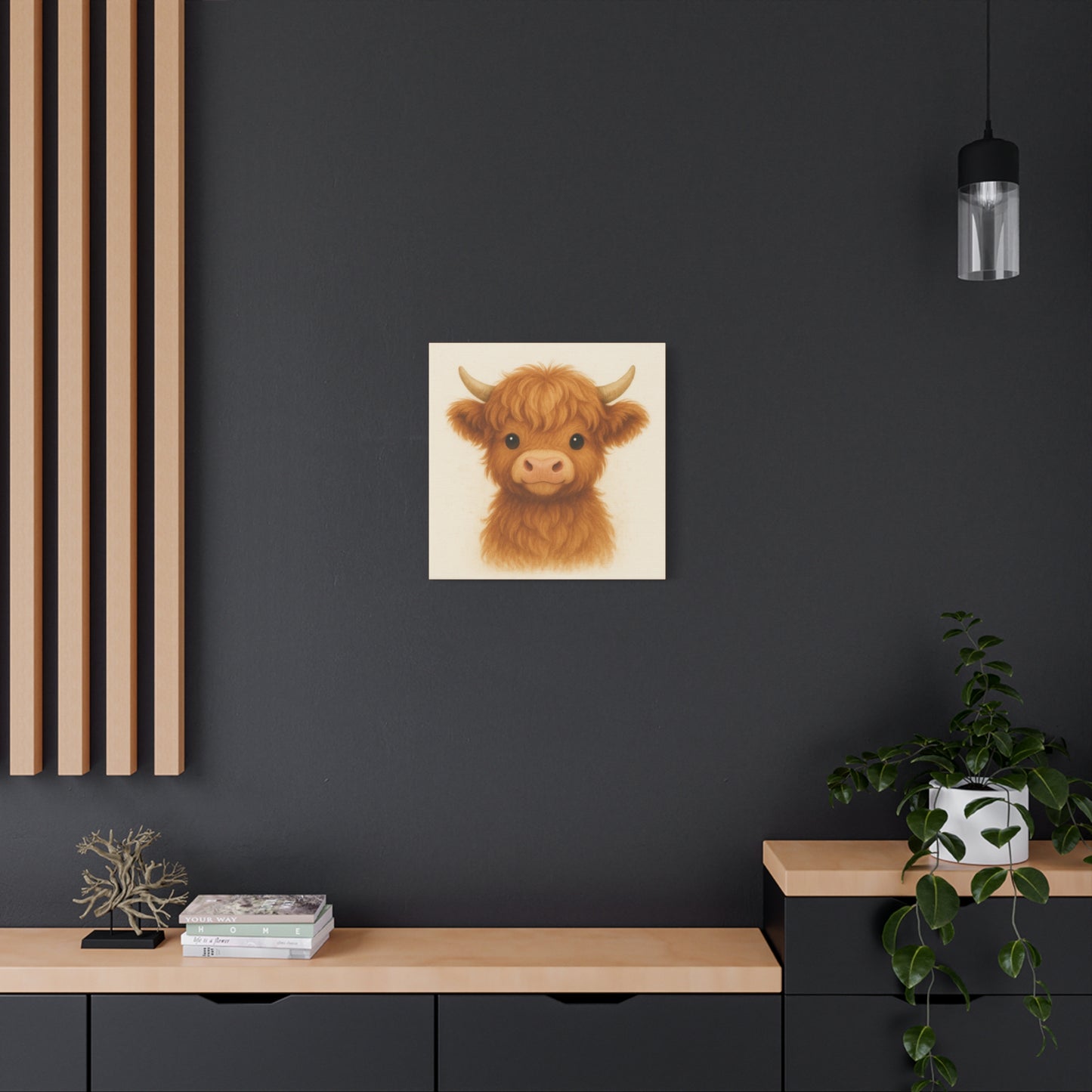 Cute Highland Cow Canvas Wall Art, Home Decor for Animal Lovers, Gift for Nursery or Children, Farmhouse Style, Cute Cow Print - Stretched Matte Canvas - Size: 10×10" or 20×20"