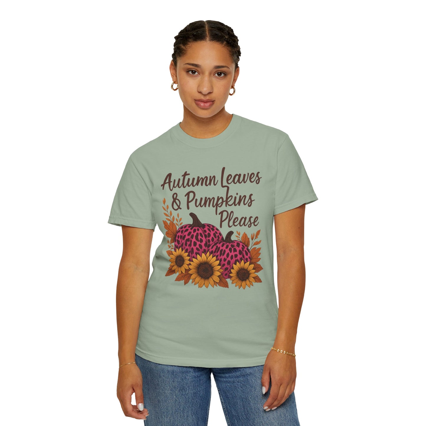 Autumn Leaves & Pumpkins Please - Fall Graphic T-Shirt (Comfort Colors) - Size: S-4XL