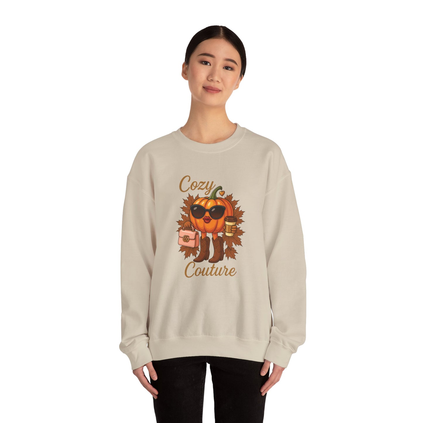 Cozy Couture Fall Pumpkin Graphic Sweatshirt - Unisex Crewneck (Gildan) - Size: S-3XL